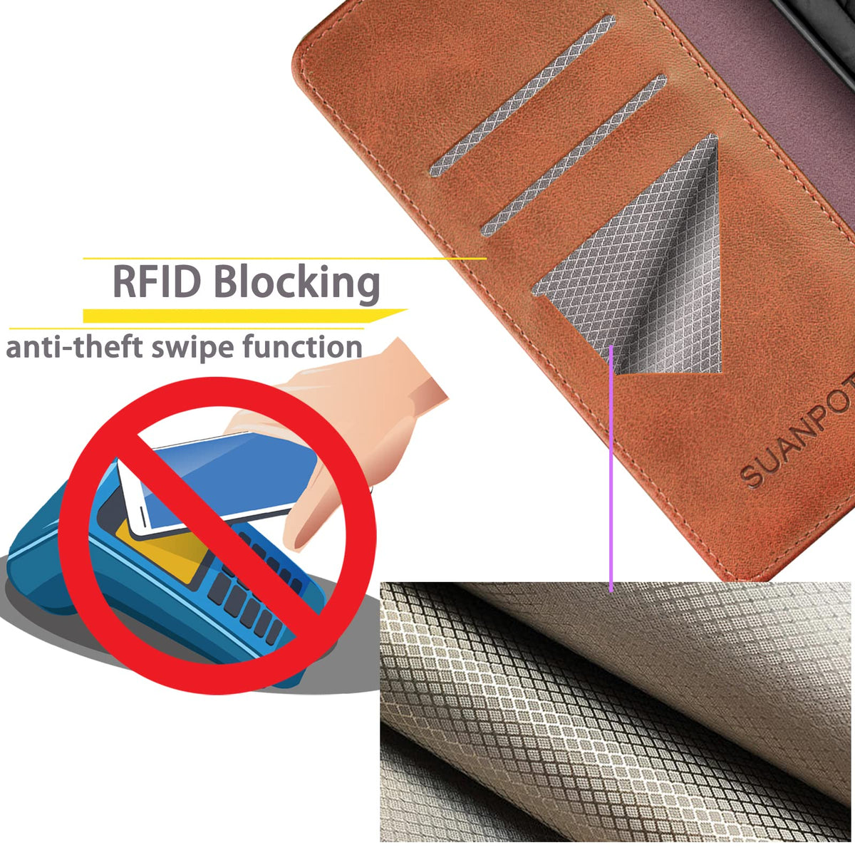 SUANPOT for Samsung Galaxy S23 +/ Plus Wallet case with RFID Blocking Credit Card Holder,Flip Book PU Leather Protective Cover Women Men for Samsung S23Plus Phone case Light Brown