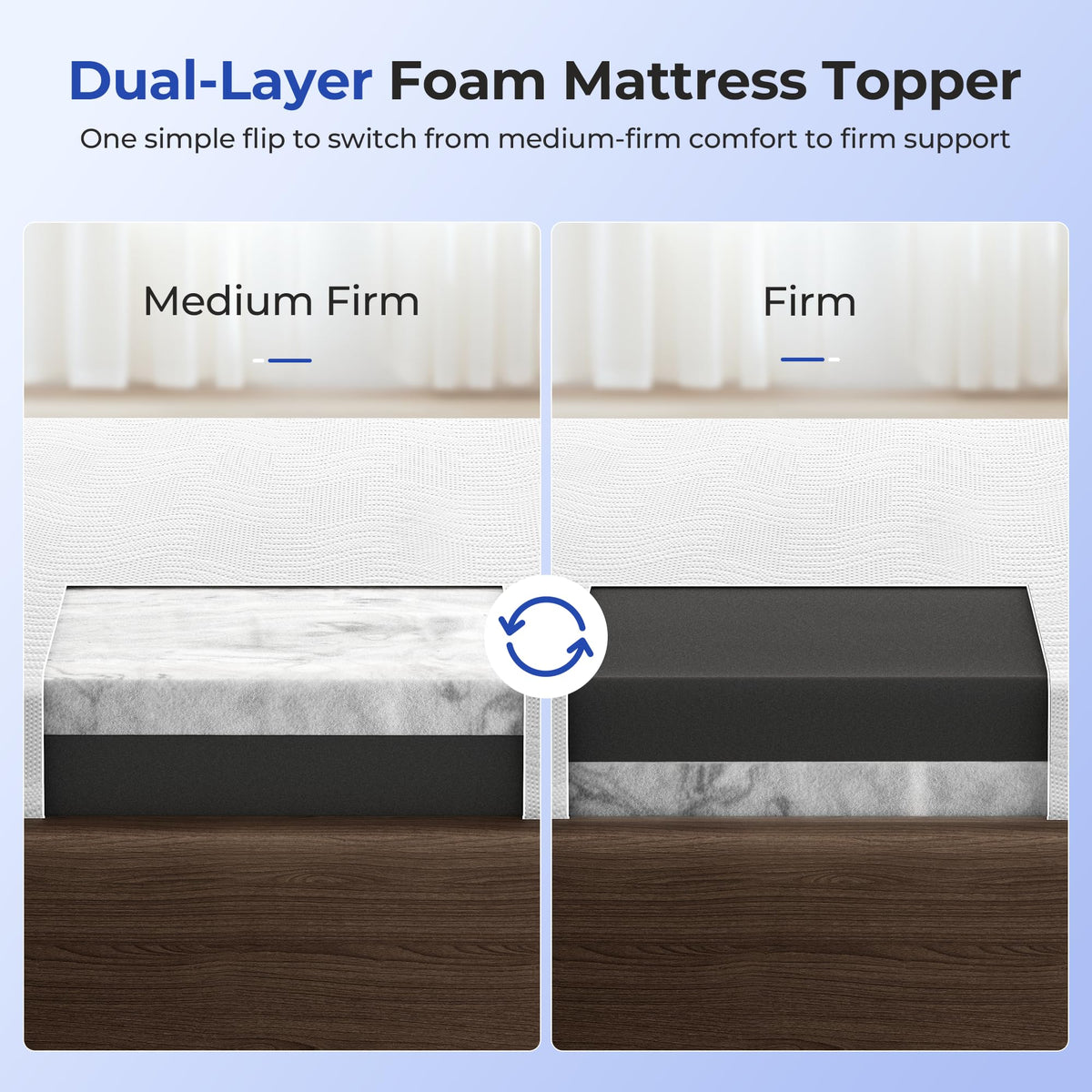 HOMRELEXA Cooling Mattress Topper Queen Size 4 Inch, Cooling Gel & Bamboo Charcoal Memory Foam Mattress Topper for Back Pain Relief, Firm Dual-Layer Foam Bed Pad with Removable Cover