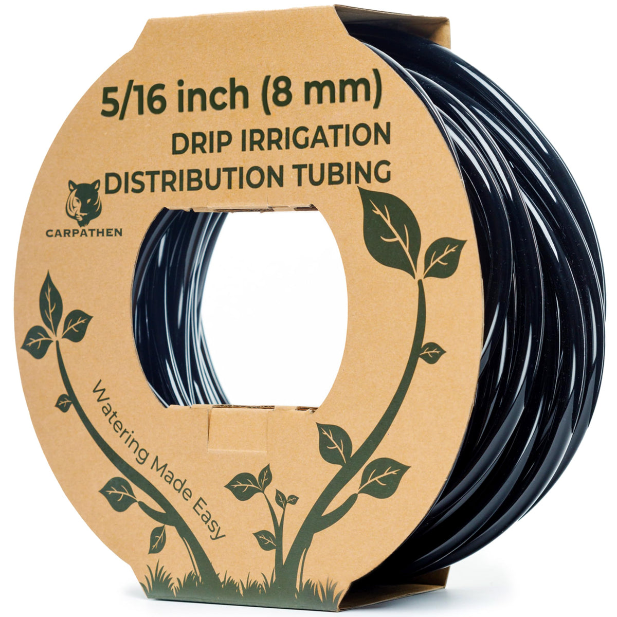 CARPATHEN Drip Irrigation Tubing - 200 ft Black Mainline - (5/16" ID - 7/16" OD) - PVC Water Line