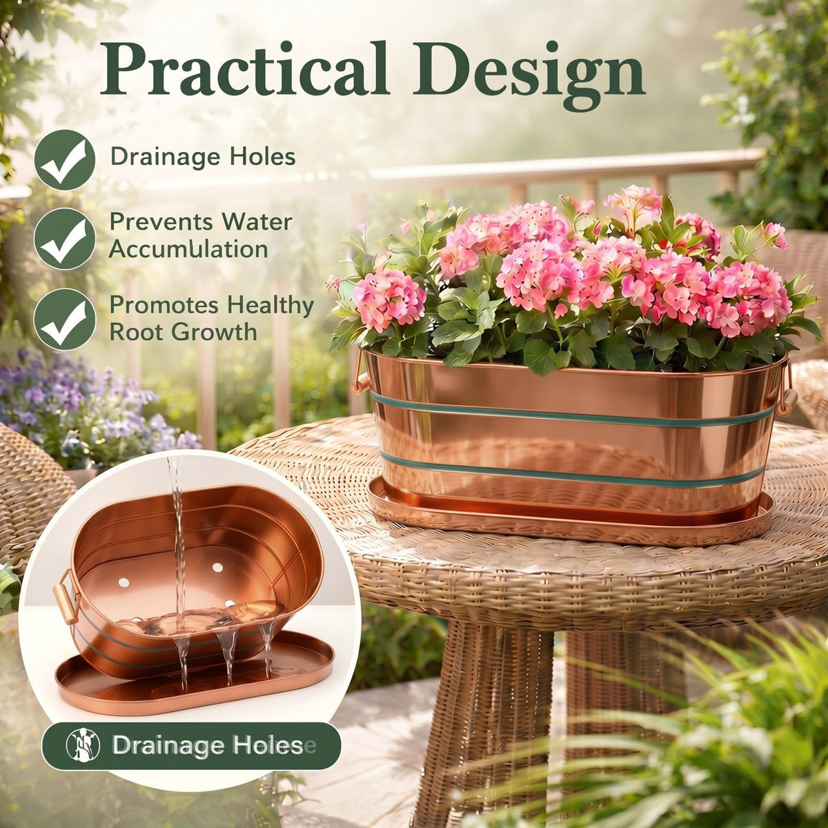 Zonon 3 Pack Galvanized Tub with Handles 17/12/10 Inch Large Metal Planter Set for Indoor Outdoor, Stackable Rustic Retro Flower Pots with 4 Drainage Holes