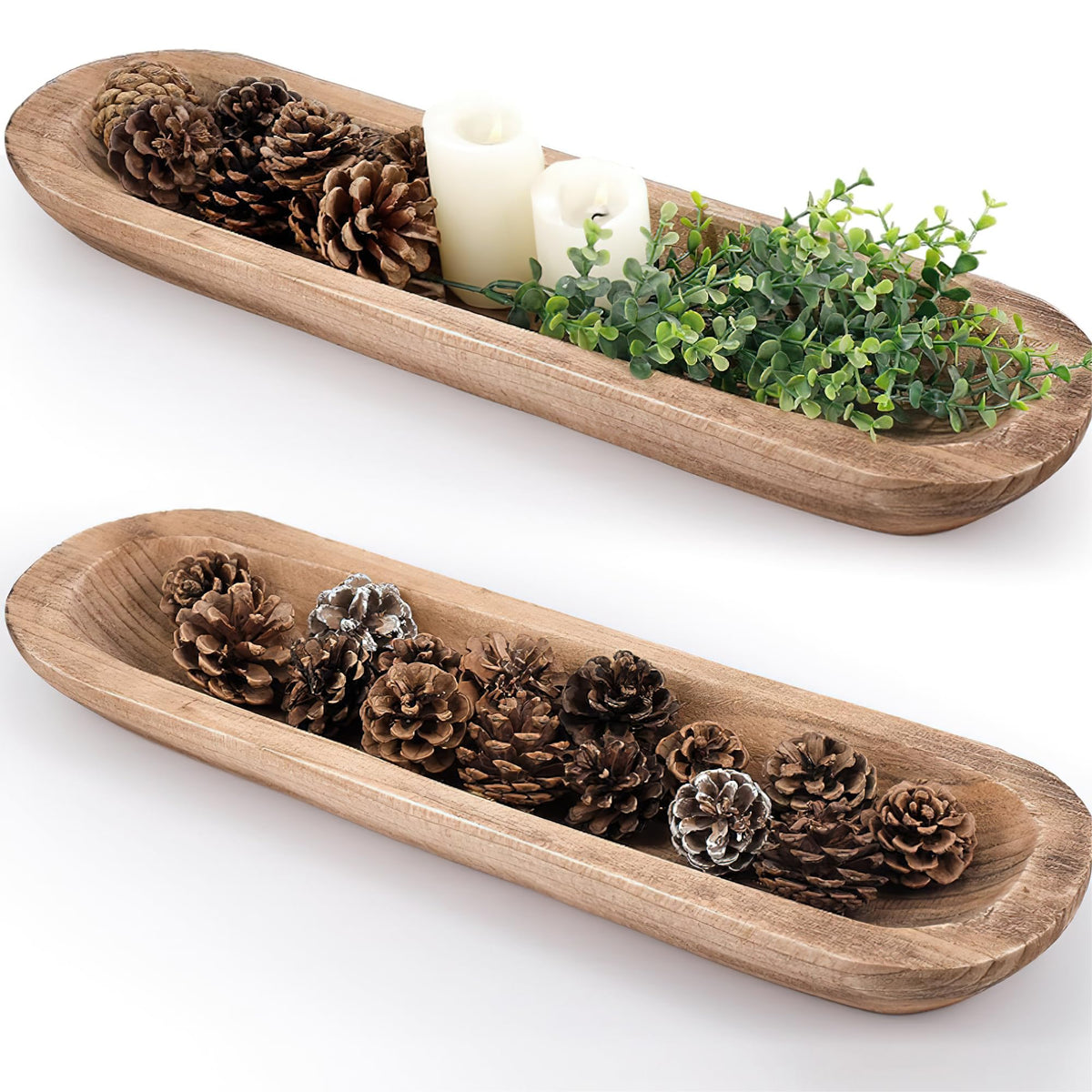 MOLADRI 17 Inch Wooden Dough Bowls Decorative，Unique Centerpiece Bowl, Rustic Long Wood Bowl with Hand Carved for Table Centerpiece Decor, Farmhouse Boho Rustic Style Home Decor (17" x 5" x 2" Brown)