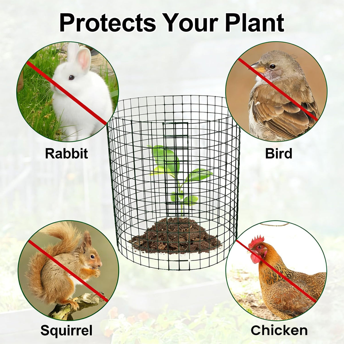 Hyuetrsa 12 Pack Plant Protectors from Animals, 14'' Dia x 14'' H Wire Plant Protector Cage,24 Pcs Pre-Bent Metal Mesh Plant Cages to Keep Rabbits, Squirrels and Chicken Out with Zip Ties & Stakes