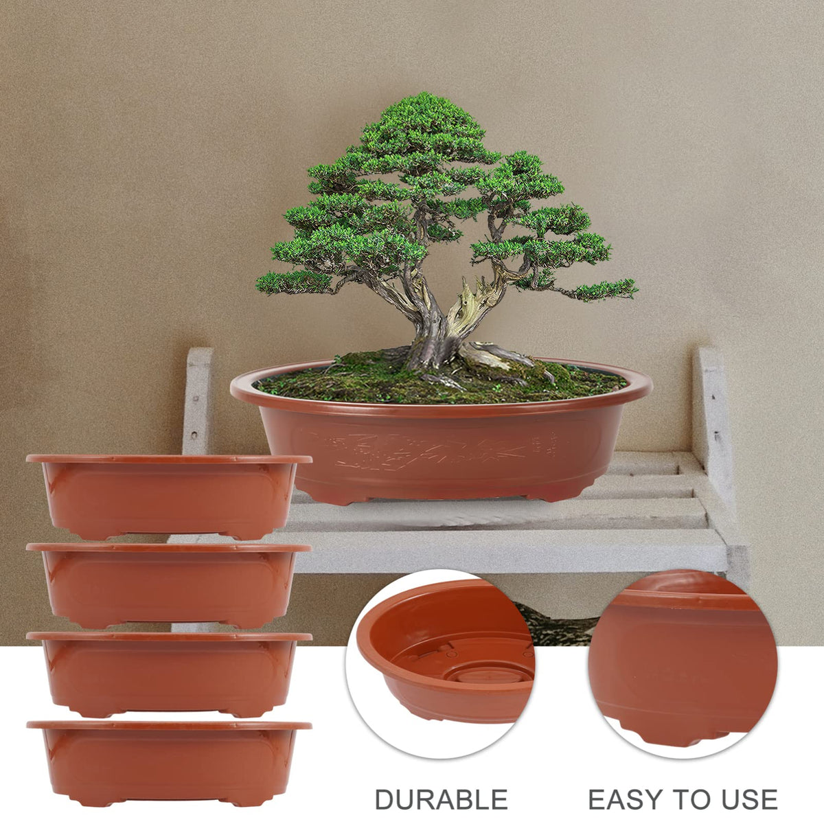 GANAZONO Planters Bonsai Training Pot Plastic Plants Growing Planter 4pcs Oval Oval Bonsai Pot Flowerpot Bowl Plants Growing Pots Brown Plant Pots