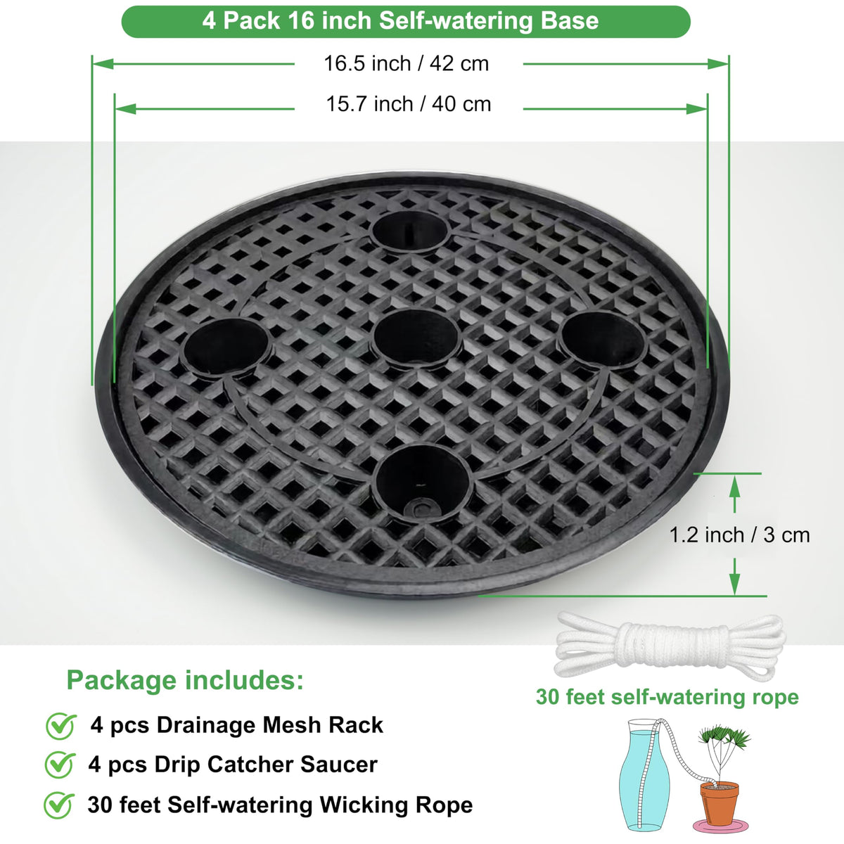 4 Pack 16 inch Self Watering Base for Fabric Grow Bag, Self-watering Plastic Elevated Plant Saucer Stand, Automatic Watering Tray for Non-woven Planter Flower Pot Growth Tent Greenhouse Indoor Outdoor