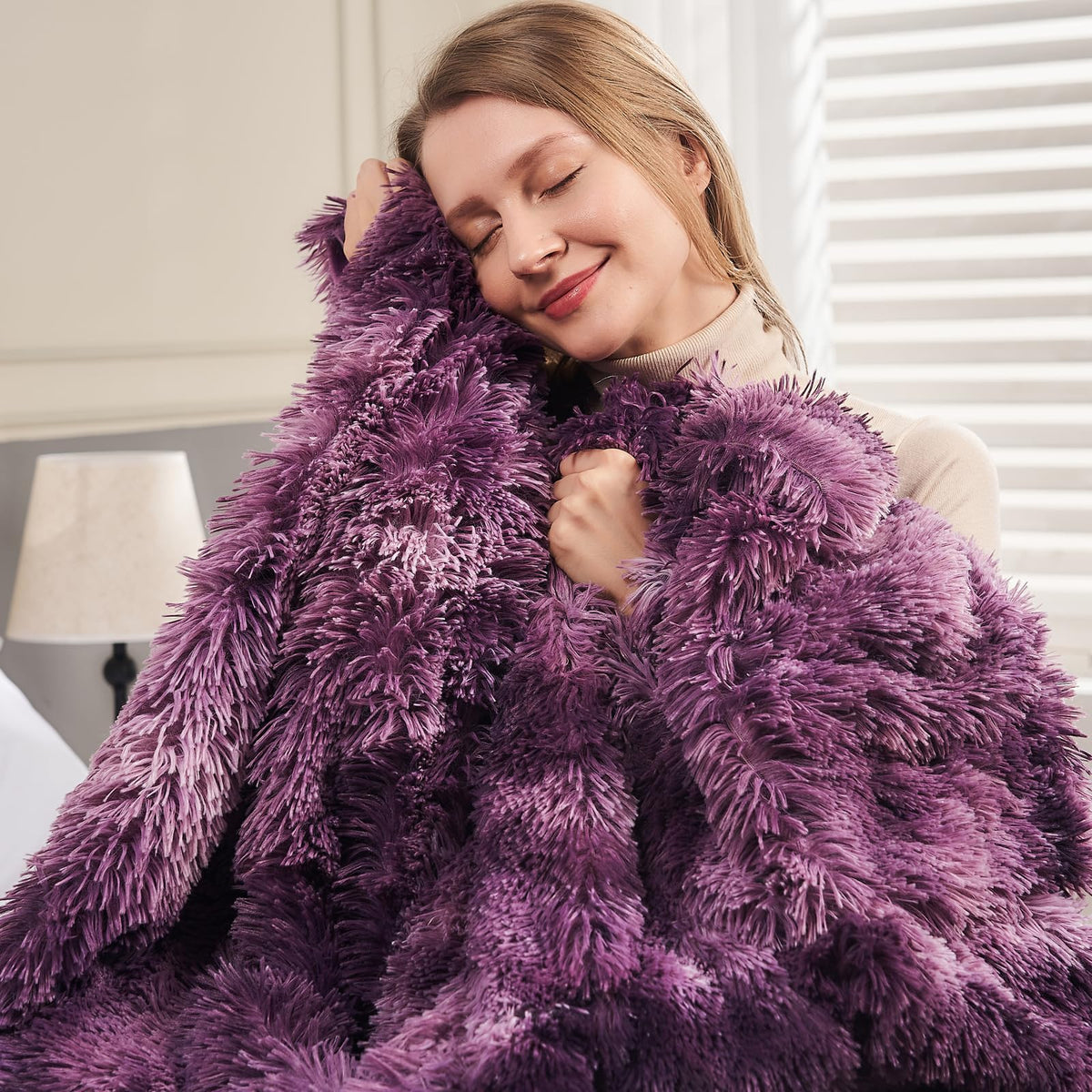 GONAAP Fuzzy Faux Fur Throw Blanket Queen Size Tie-dye Violet Purple Super Soft Cozy Plush Fuzzy Shaggy Blanket for Couch Sofa Bed (Tie-dye Violet Purple, Queen(90"x90"))