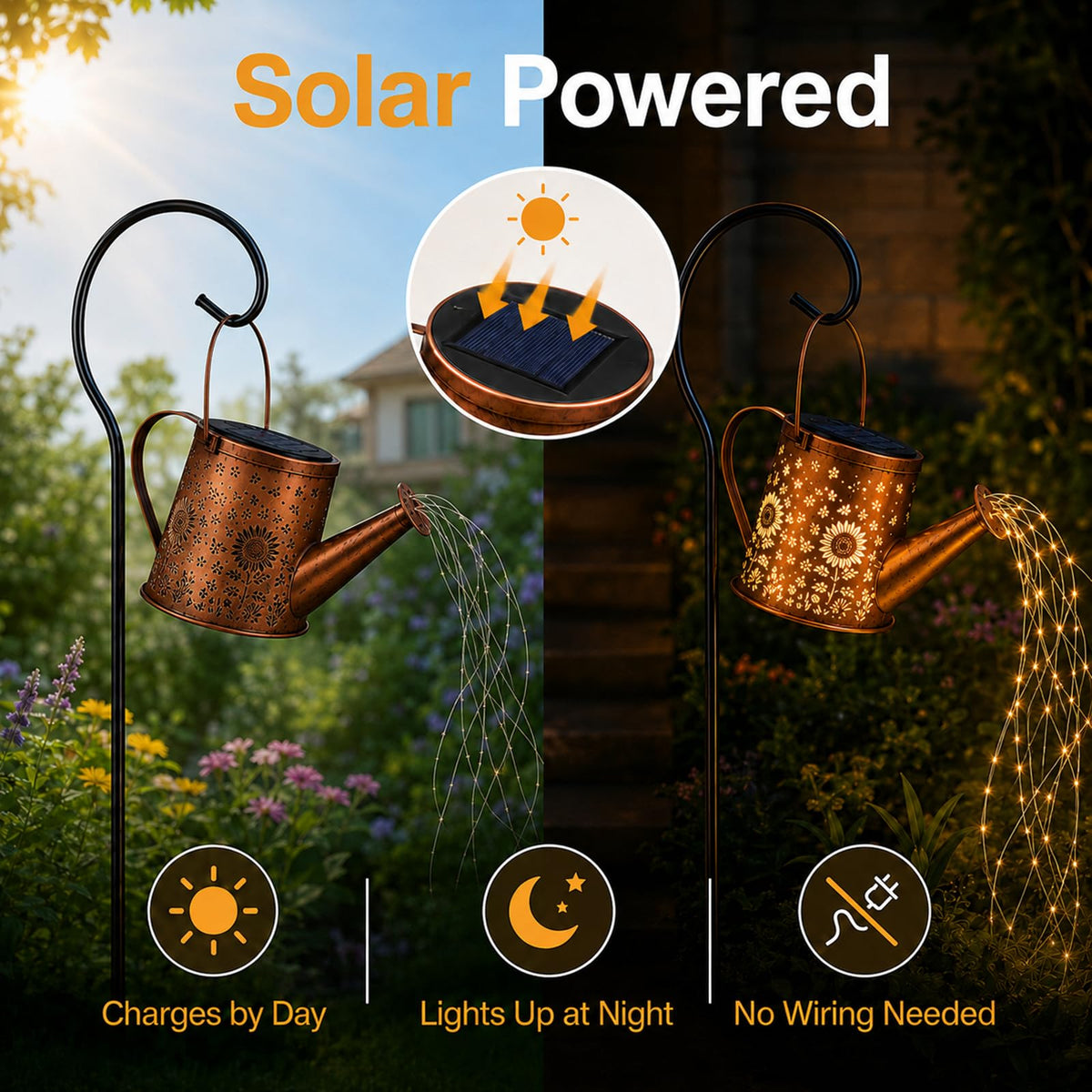 Solar Watering Can Light, Solar Powered Hanging Lantern Landscape Lights, Decorative Garden for Yard Waterproof Garden Decor, Gifts for Mom, Grandma（Sunflower + Bee）