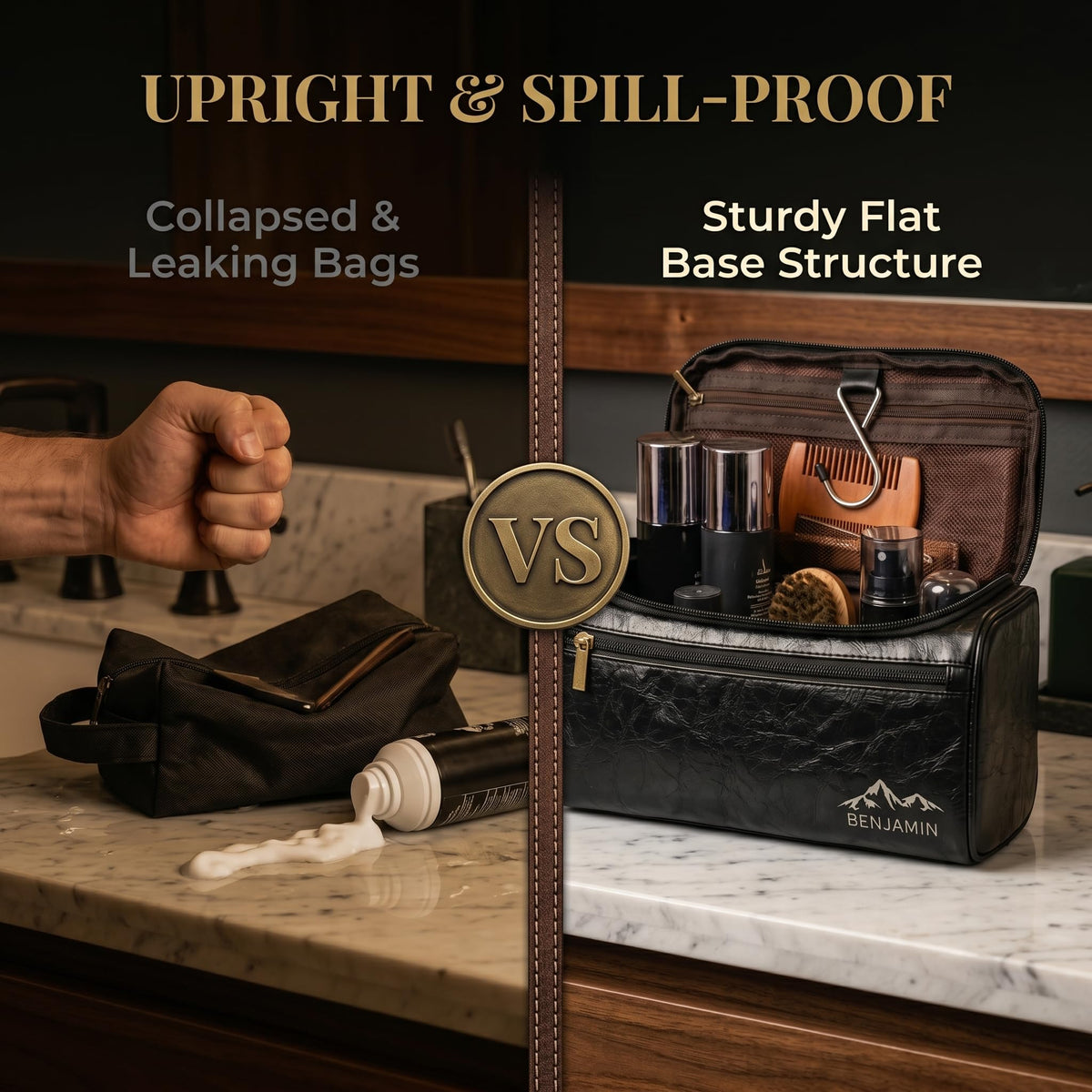 Ayperoad® Personalized Leather Toiletry Bag for Men, Custom Engraved Hanging Mens Toiletry Travel Bag, Groomsmen Gift for Dad Husband Boyfriend (Coffee)