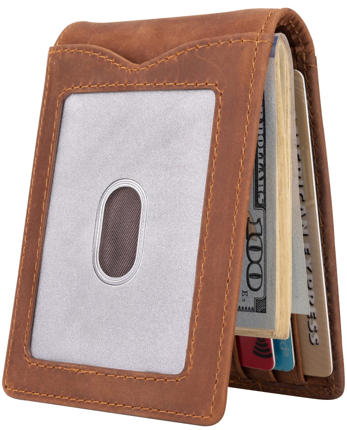 kinzd Slim Wallet with Money Clip RFID Blocking Minimalist Bifold Wallet for Men Genuine Leather Front Pocket Card Holder