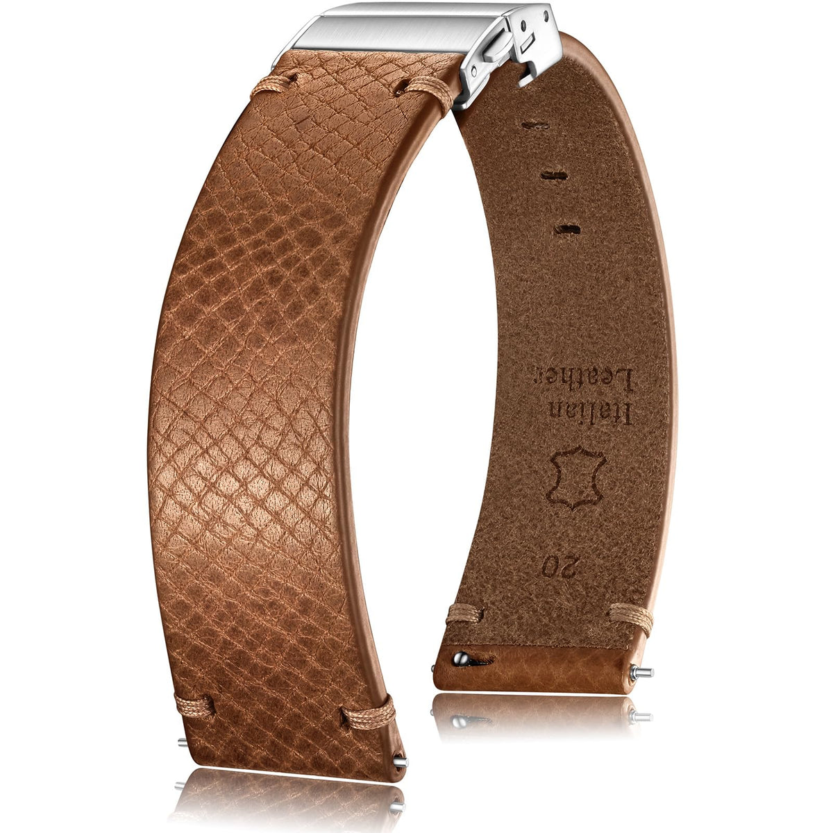 Getalia Italian Leather Watch Band | Tuscany Vegetable-Tanned Full Grain Calfskin Palm Grain Strap for Men Women | Quick Release | Folding Clasp | 18mm 19mm 20mm 21mm 22mm Soft (Cognac：Width-20mm)