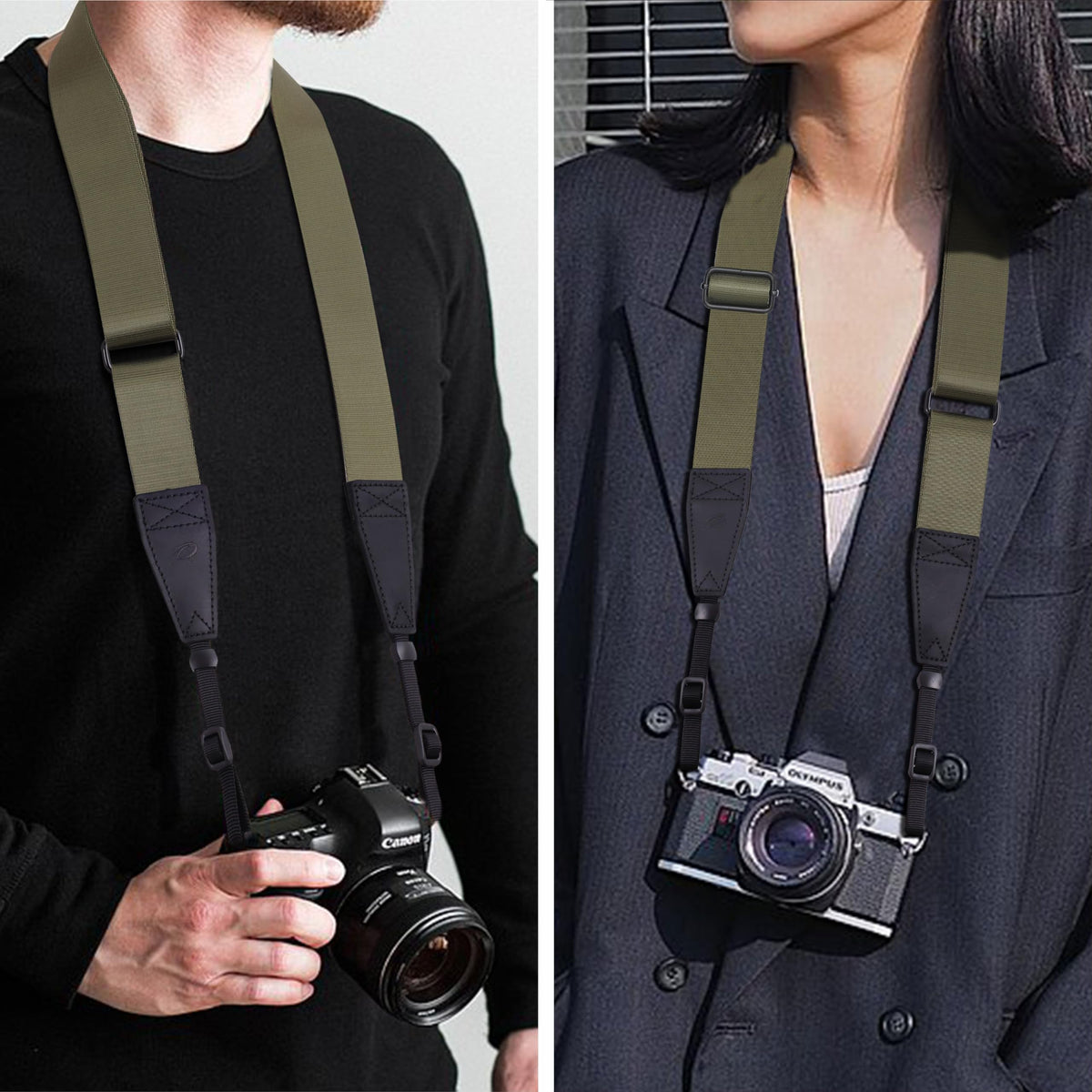 Padwa Lifestyle Adjustable Camera Strap - 1.5" Full Grain Leather Ends Camera Straps for Photographers, Adjustable Neck Shoulder & Crossbody Nylon Strap Quick Release for Cameras and Binoculars