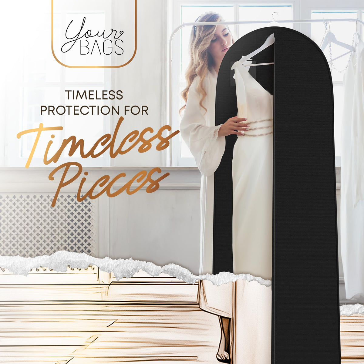 72" Long Dress Bags for Gowns - Wedding Dress Garment Bag for Dresses - Long Garment Bags for Hanging Clothes & Closet Storage - Durable Travel Bag for Women with ID Window