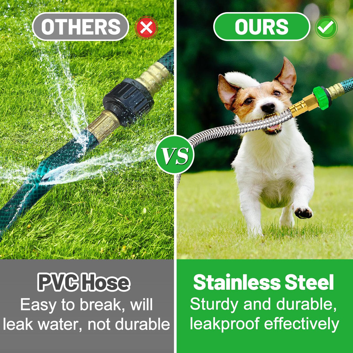 Short Garden Hose with Male to Female Connector - 2ft Metal Leakproof Leader Hose for Reel, Heavy Duty 304 Stainless Steel Flexible Water Pipe for Outdoor Watering Car Pet Cleaning