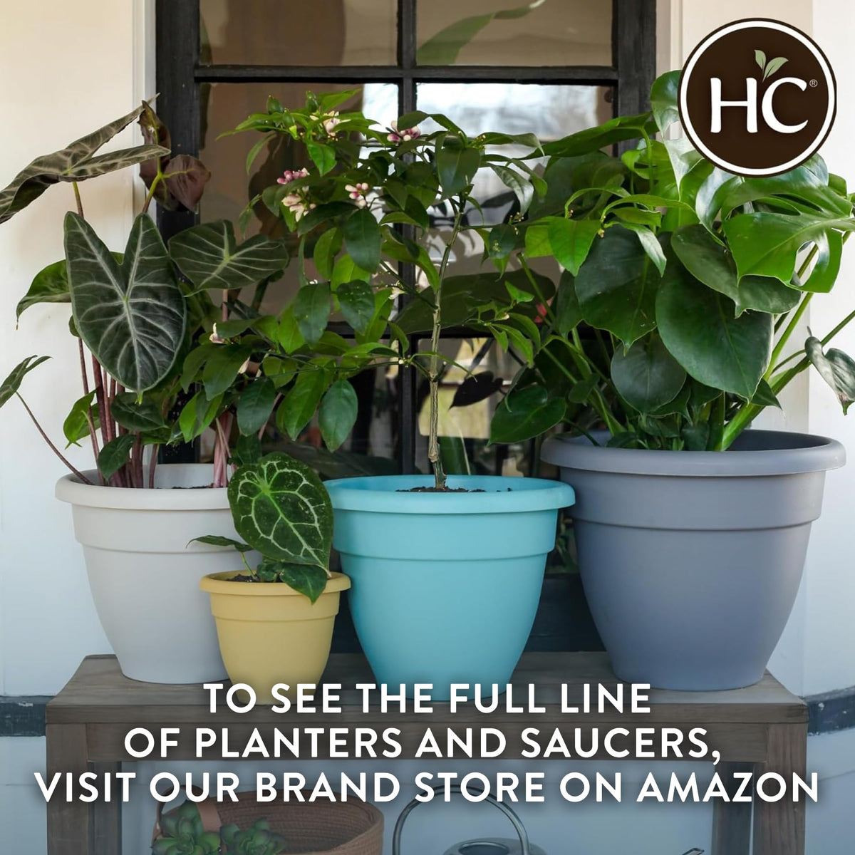 The HC Companies Caribbean Planter Pot - Outdoor & Indoor Plant Pot with Drainage Hole & Plug - Rolled Rim Plastic Pots for Plants & Flowers - Decorative Plant Pot (8" Honey, Pack of 1)