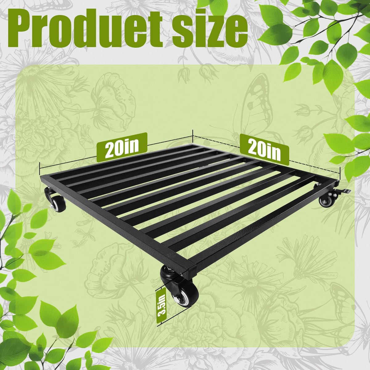 Plant Caddy with Wheels 20'' 2 Pack Metal Rolling Plant Stand Plant Dolly with Lockable Casters Aluminium Heavy Duty Pot Mover Rollers Indoor Outdoor Planter Trolley Holds up 450 Lbs Planter Black