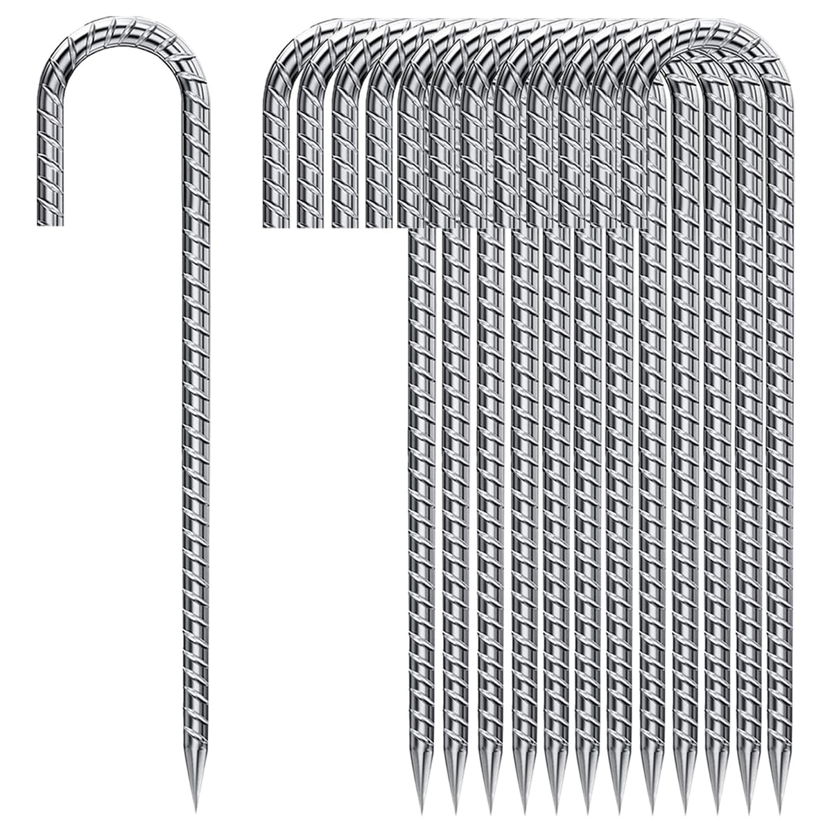 Rebar Stakes 12 Inch, Tent Stakes Heavy Duty Galvanized J Shaped 50 Pack Landscape Fabric Staples for Garden Weed Barrier Fabric Dog Fence Inflatable Camping Tents Artificial Turf