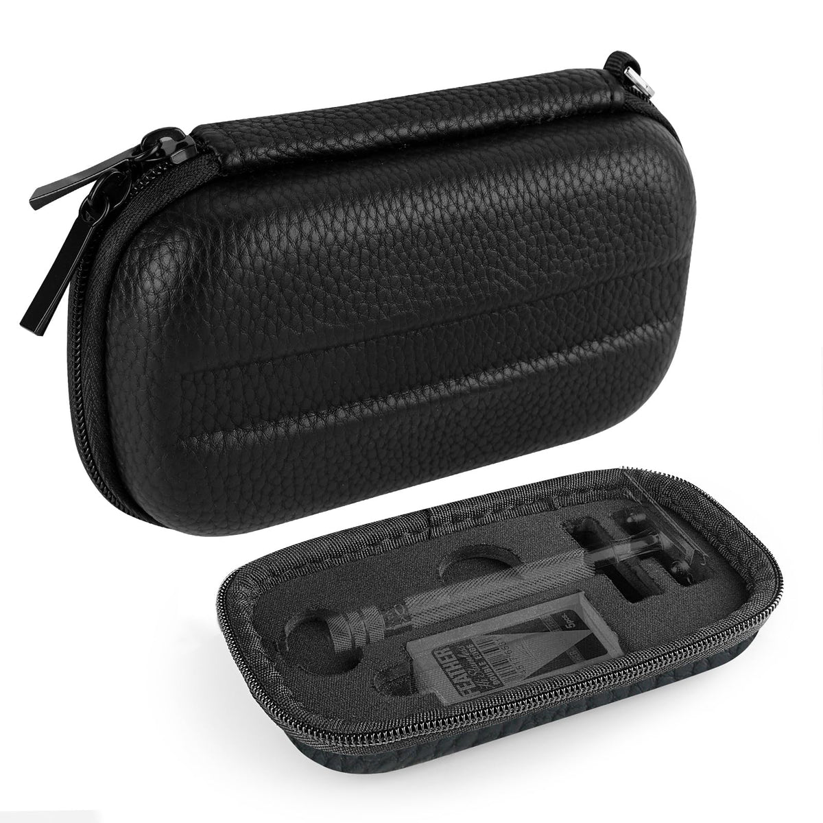 Linkidea Hard Travel Case Compatible with Vikings, Merkur, Shaving Revolution Double Edge Safety Razor, Storage Box Organizer for Safety Razor & Shaving Attachments (Lychee Vegan Leather), Black,