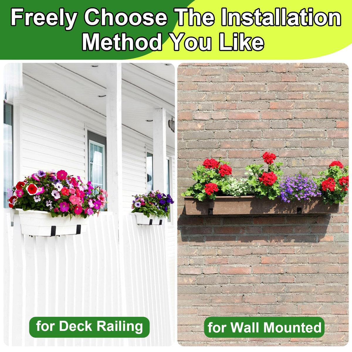 Leinuosen 4 Pcs Adjustable Window Boxes Brackets Planter Box Bracket Heavy Duty Deck Railing Hanging Flower Stand for Windowsill Garden Fence Balcony (Black)