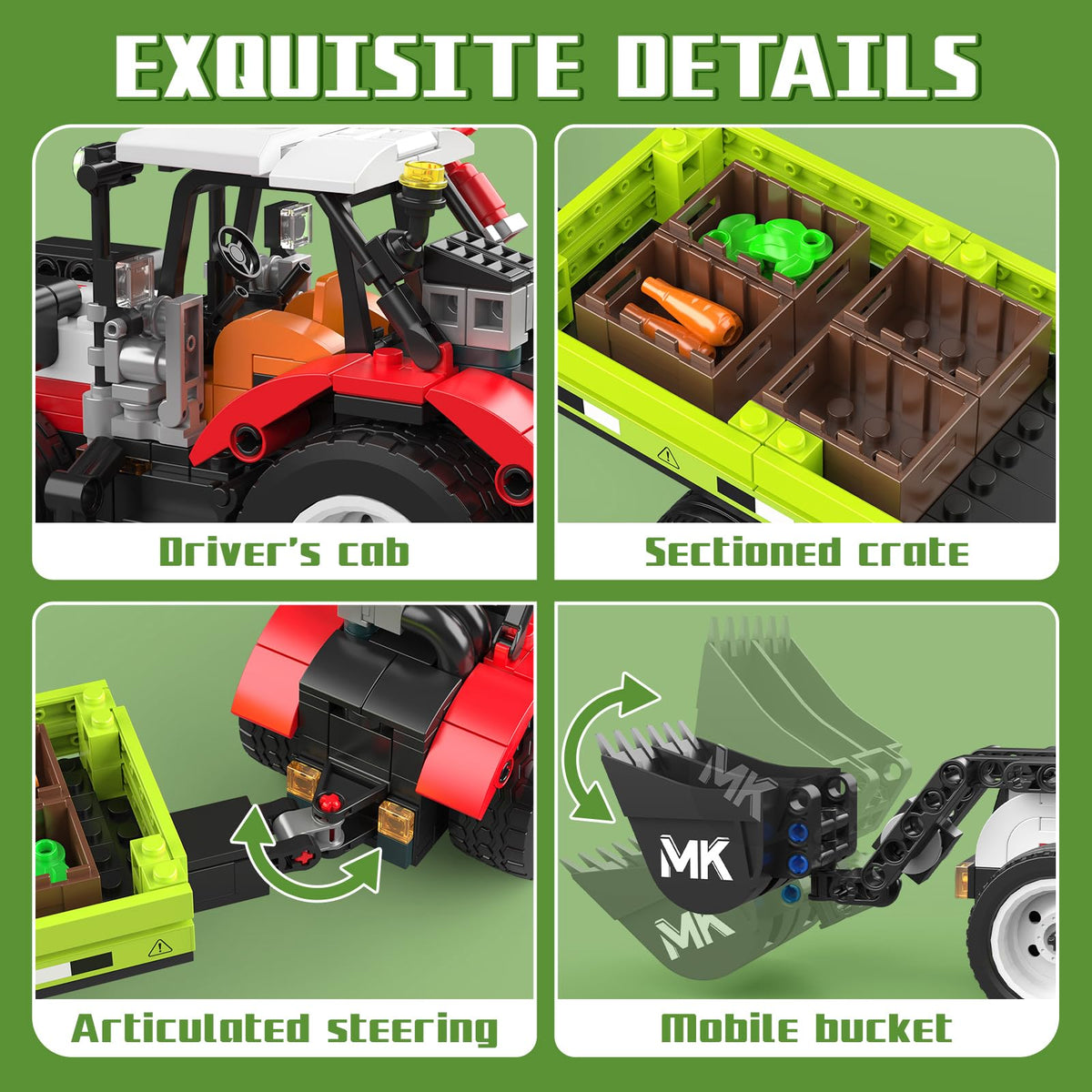 Mould King 24093 Farm Wheel Loader Building Sets, 504+ Pieces Mini World City Series Construction Sets, Farm Toys for Boy Age 8+