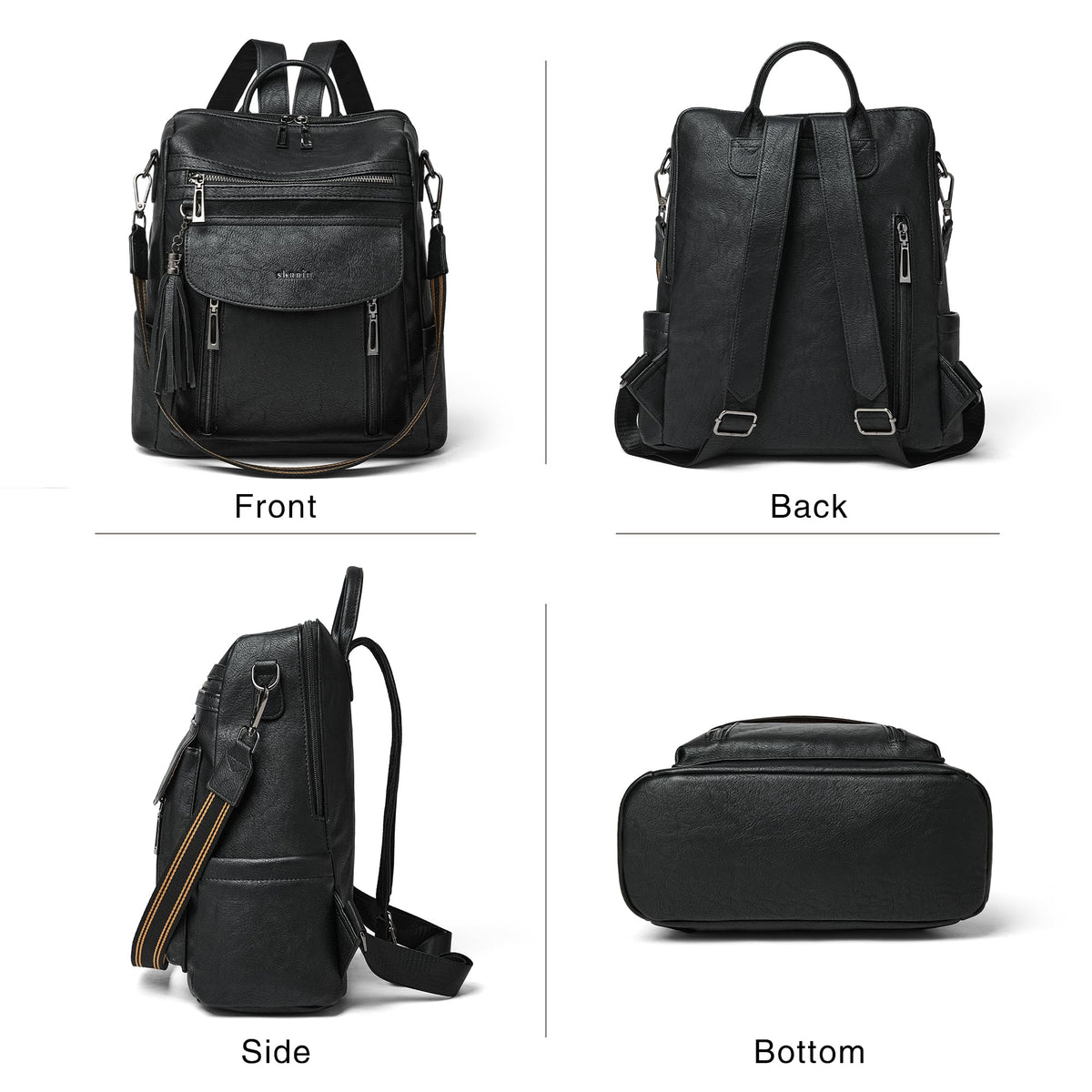 Shrrie Backpack Purse for Women Fashion Leather Backpack Purse Designer Travel Backpack Convertible Shoulder Bag with Wristlet