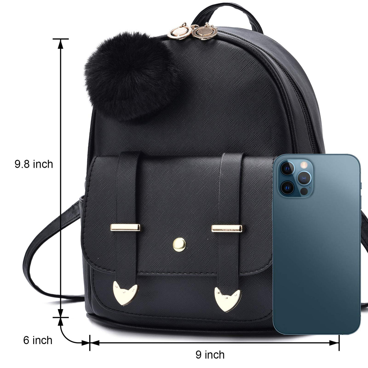 I IHAYNER Girls Fashion Backpack Mini Backpack Purse for Women Teenage Girls Purses PU Leather Pompom Backpack Shoulder Bag Gold Pink