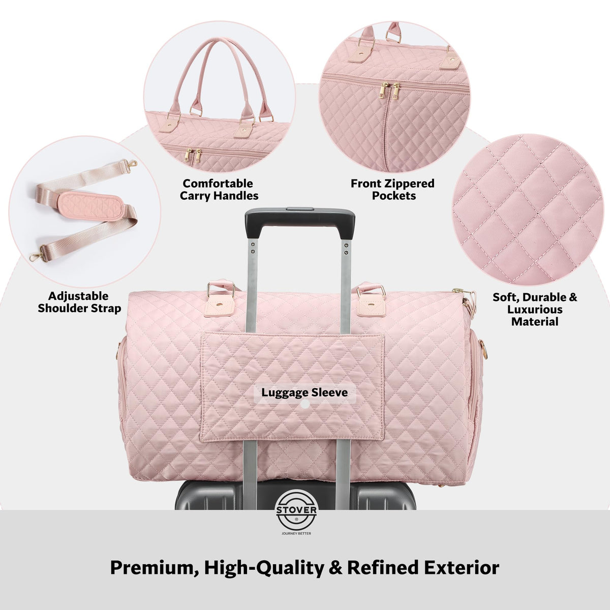 STOVER Women’s Convertible Garment Duffel Bag for Travel – 2-in-1 Carry-On Weekender/Overnight Tote - Wrinkle-Free Dresses, Suits & Clothes + Shoe Compartment & Bonus Toiletry Bag (Blush Pink)