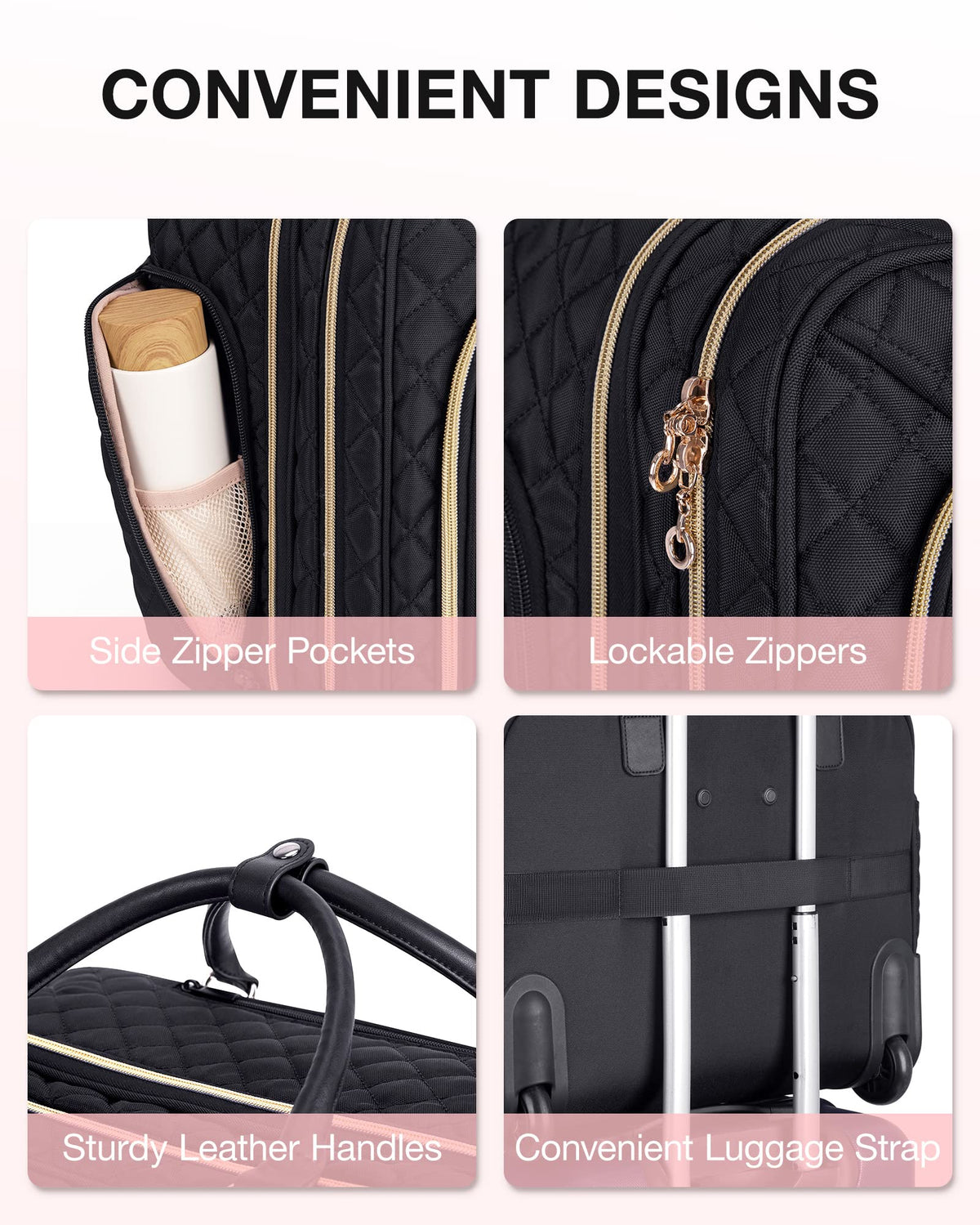 BAGSMART Rolling Laptop Bag Women, 17.3-Inch Quilted Briefcase on Wheels, Computer Case for Business Travel Work