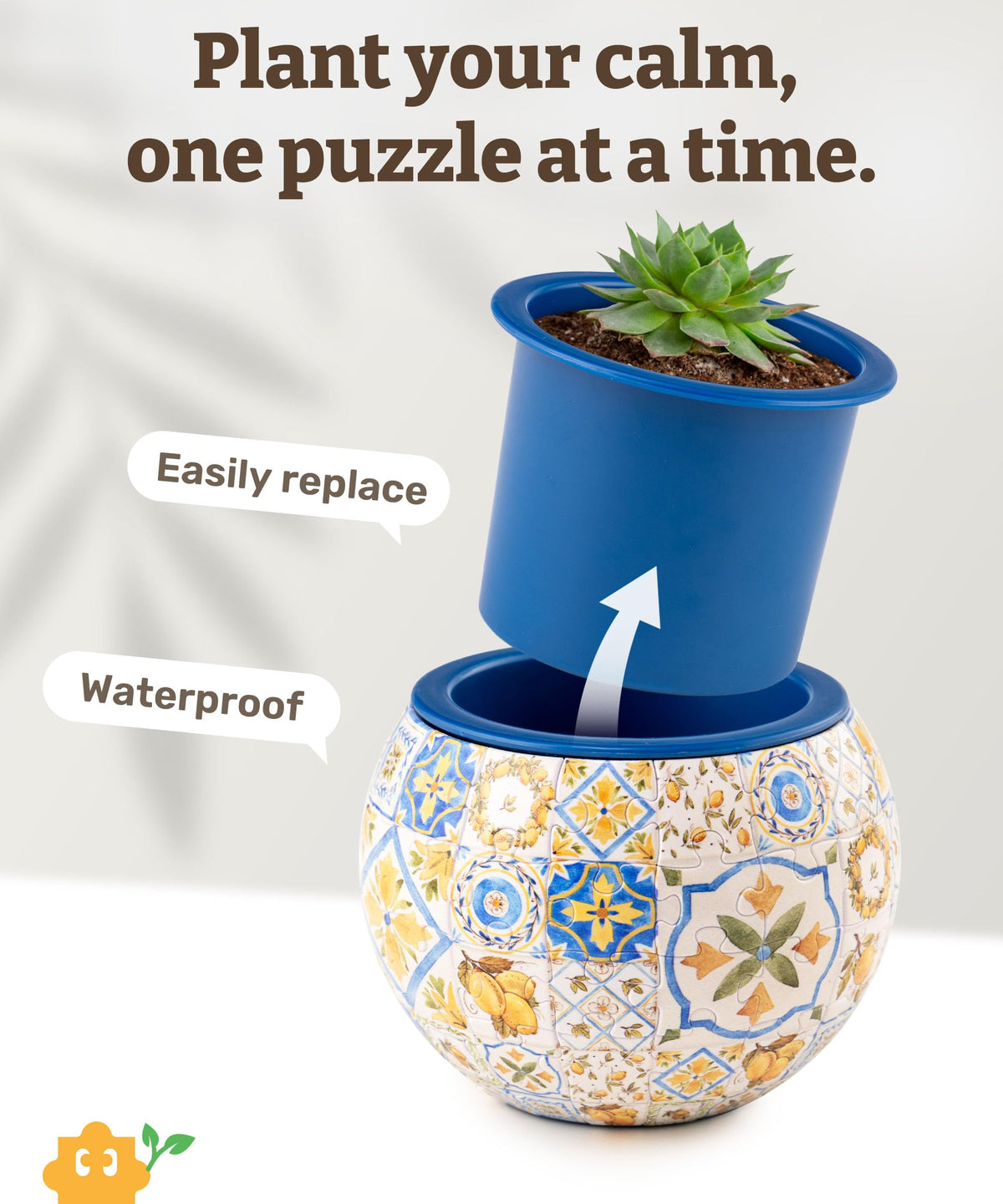 PieceRelax 3D Puzzle Planter - Retro Tiles - Danish Folklore Style, for Mom, Home Decor Flower Pots for Indoor Cactus, Succulents Pots [K1104]