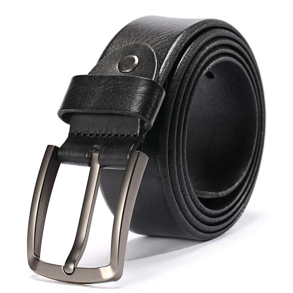 KEECOW Men's 100% Italian Cow Leather Belt Men With Anti-Scratch Buckle,Packed in a Box (Black-1003, 34-38)