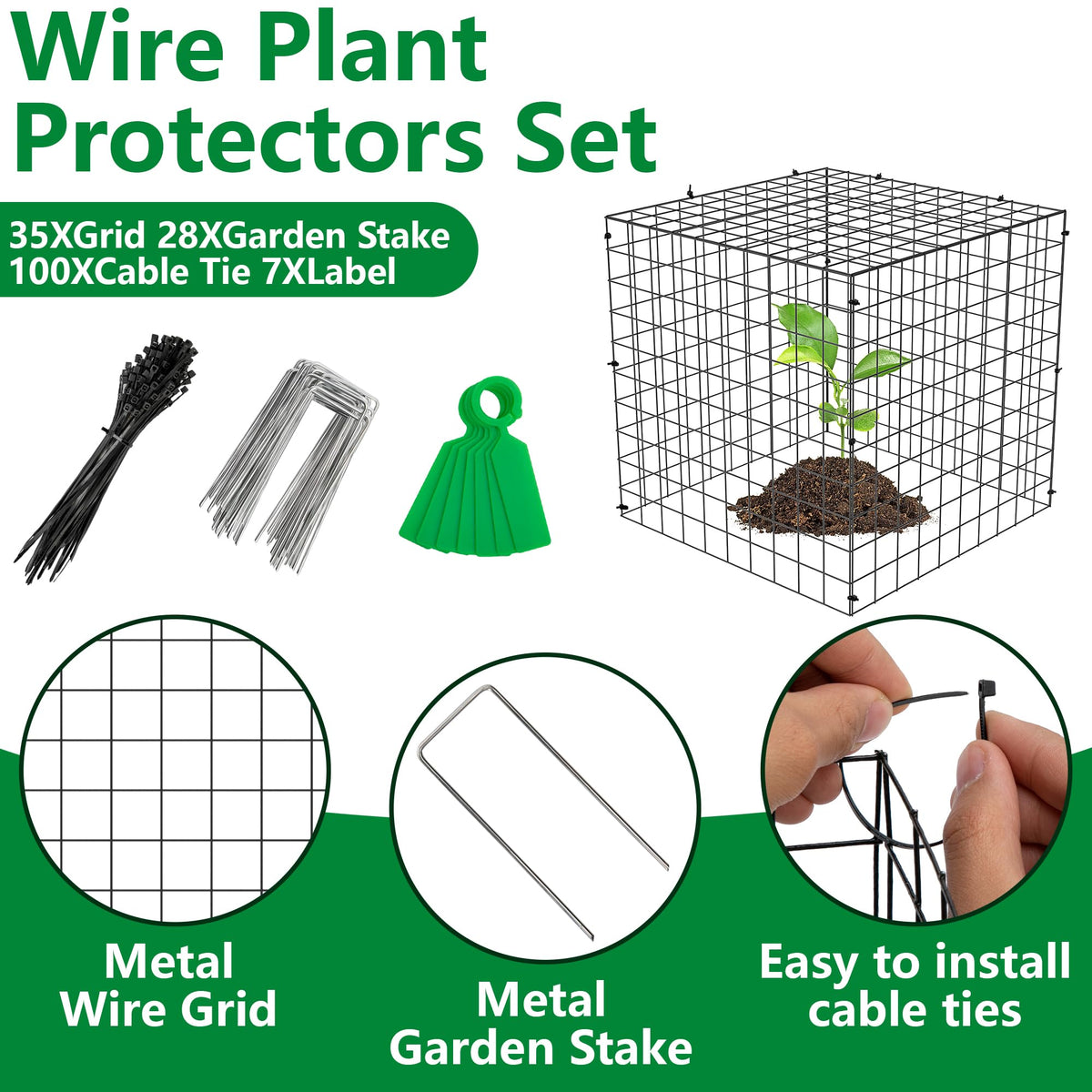 Adnee 7 Pack Wire Plant Protector with Cover-12x12x12 Inch Detachable Square Wire Cages to Prevent Animals-Metal Garden Plant Protector Cages for Protecting Plants Vegetables Flowers