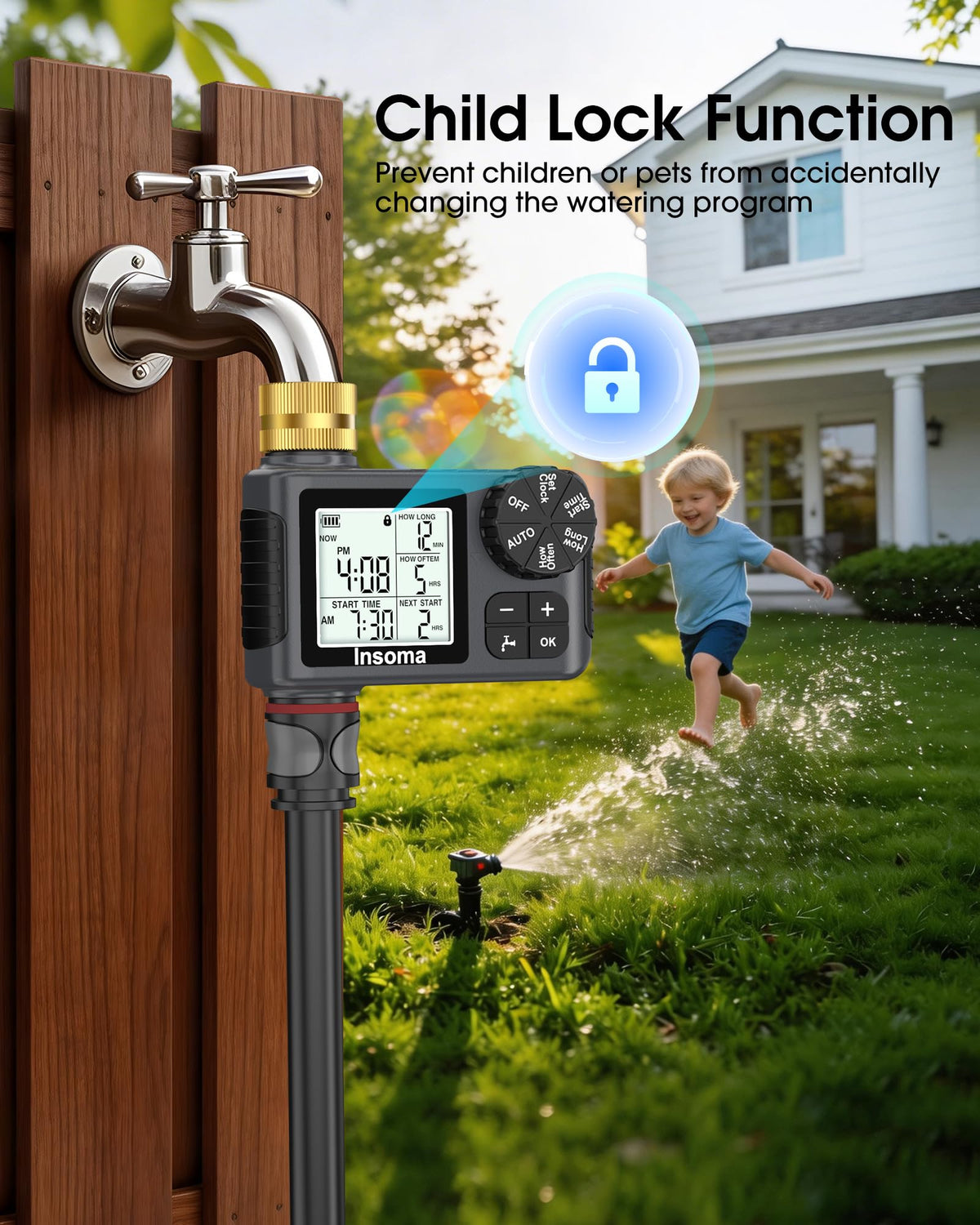Water Timer for Garden Hose with 100% Metal Pipe, Programmable Sprinkler Controller for Garden Faucet with Auto/Manual/Rain Delay Mode, Irrigation Timers for Lawn, Yard, Outdoor Plants