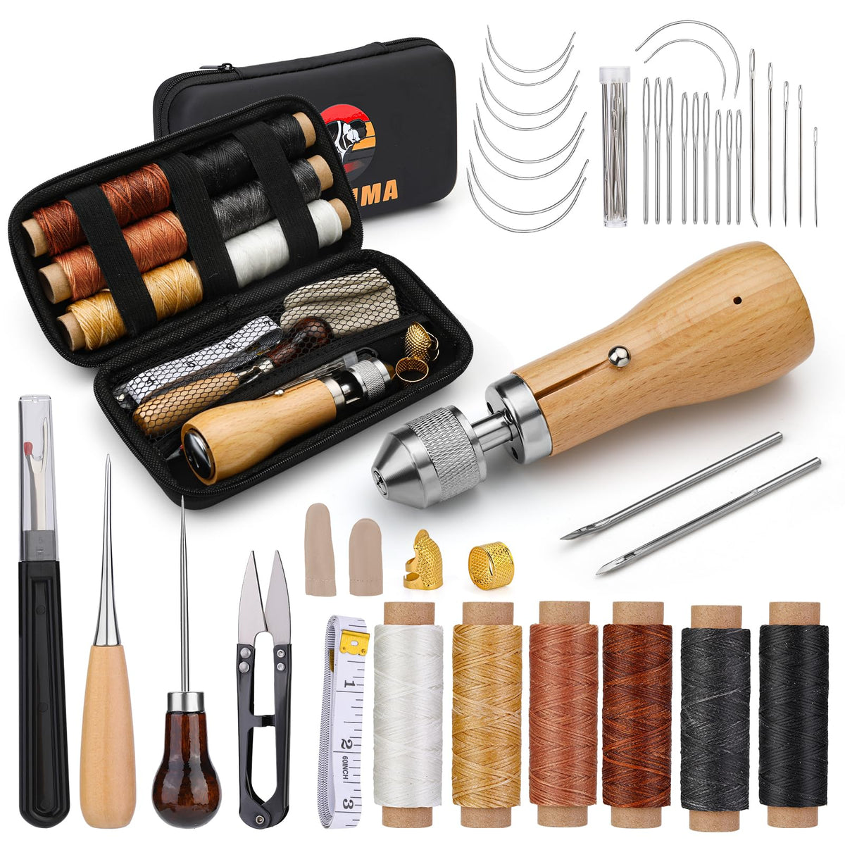 QMNNMA 40pcs Sewing Awl Kit with Bag, Portable Awl Tool Stitching with Instructions, Speedy Stitcher Sewing Awl Kit for DIY Leather Sewing Repair Craft