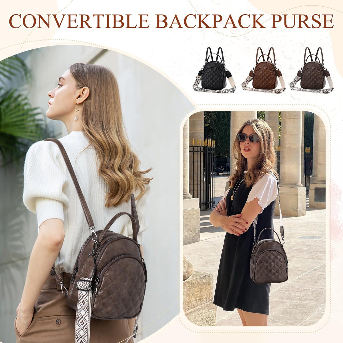 VX VONXURY Mini Backpack Purse,Women's Fashion Convertible Shoulder Bag with Guitar Strap