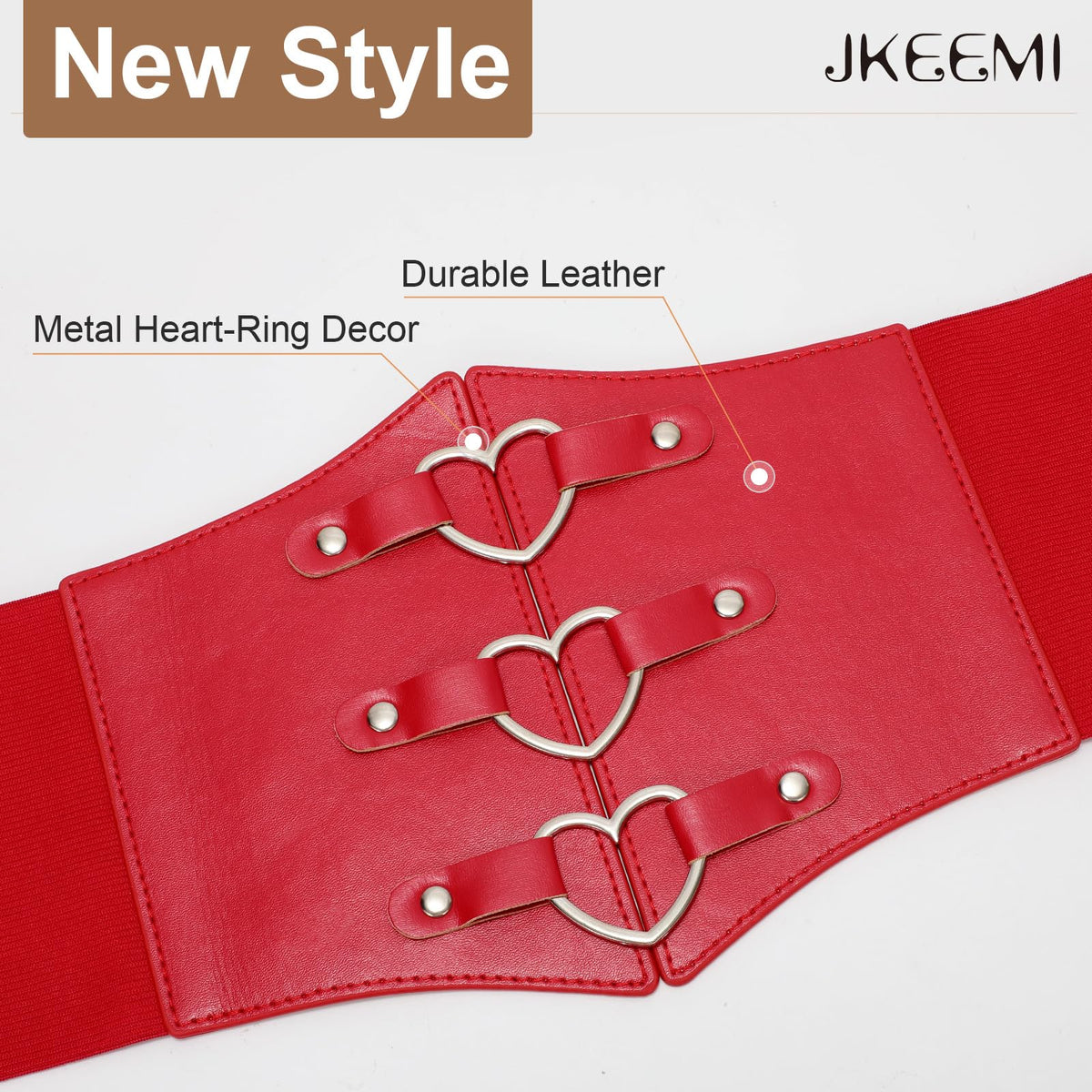 JKEEMI Women Corset Belt Metal O-Ring Heart-Ring Wide Elastic Waspie Waist Belt for Daily Cosplay Halloween Costumes