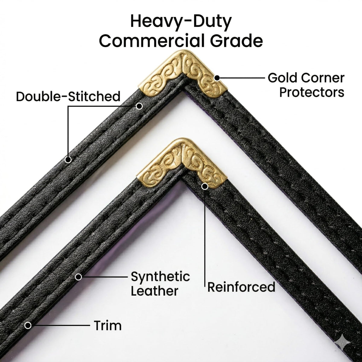 Restaurant Menu Covers 8.5 x 11 – Black Faux Leather Menu Holder with Gold Corners, 2 Pages 4 Views, Waterproof Menu Covers for Restaurants, Cafes & Bars
