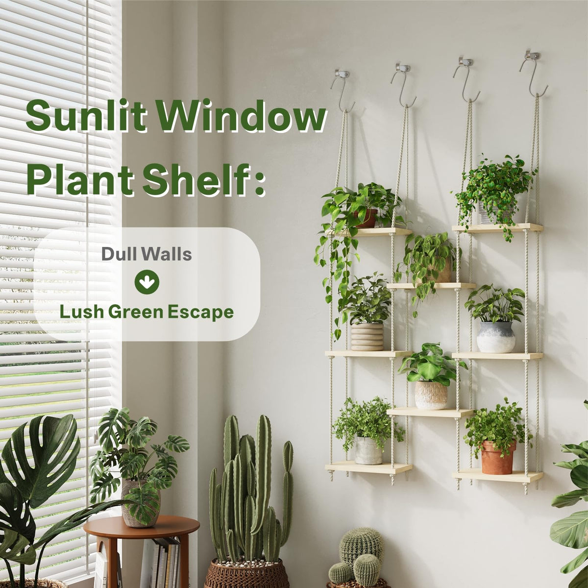 Drconox Window Plant Shelves 8-Tier Hanging Plant Shelves for Indoor Window Shelf for Plants Wall Mounted Window Sill Plant Shelf Living Room Garden Boho Decor