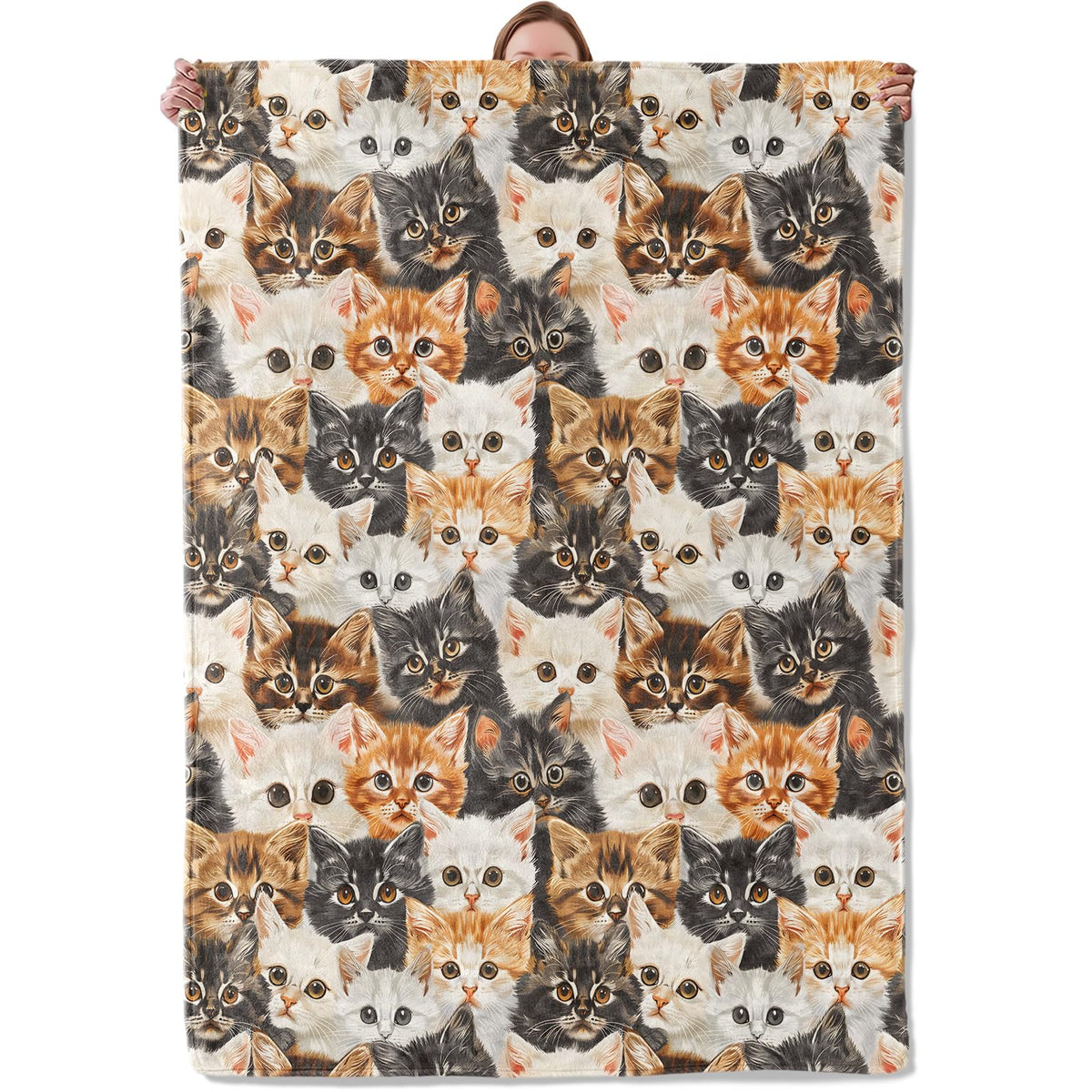 Cute Kitten Blanket Gifts for Women Girls Kids, Soft Warm Lightweight Cat Pattern Flannel Throw Blankets for Living Room Sofa Home Bedroom Decor 50" x 60"