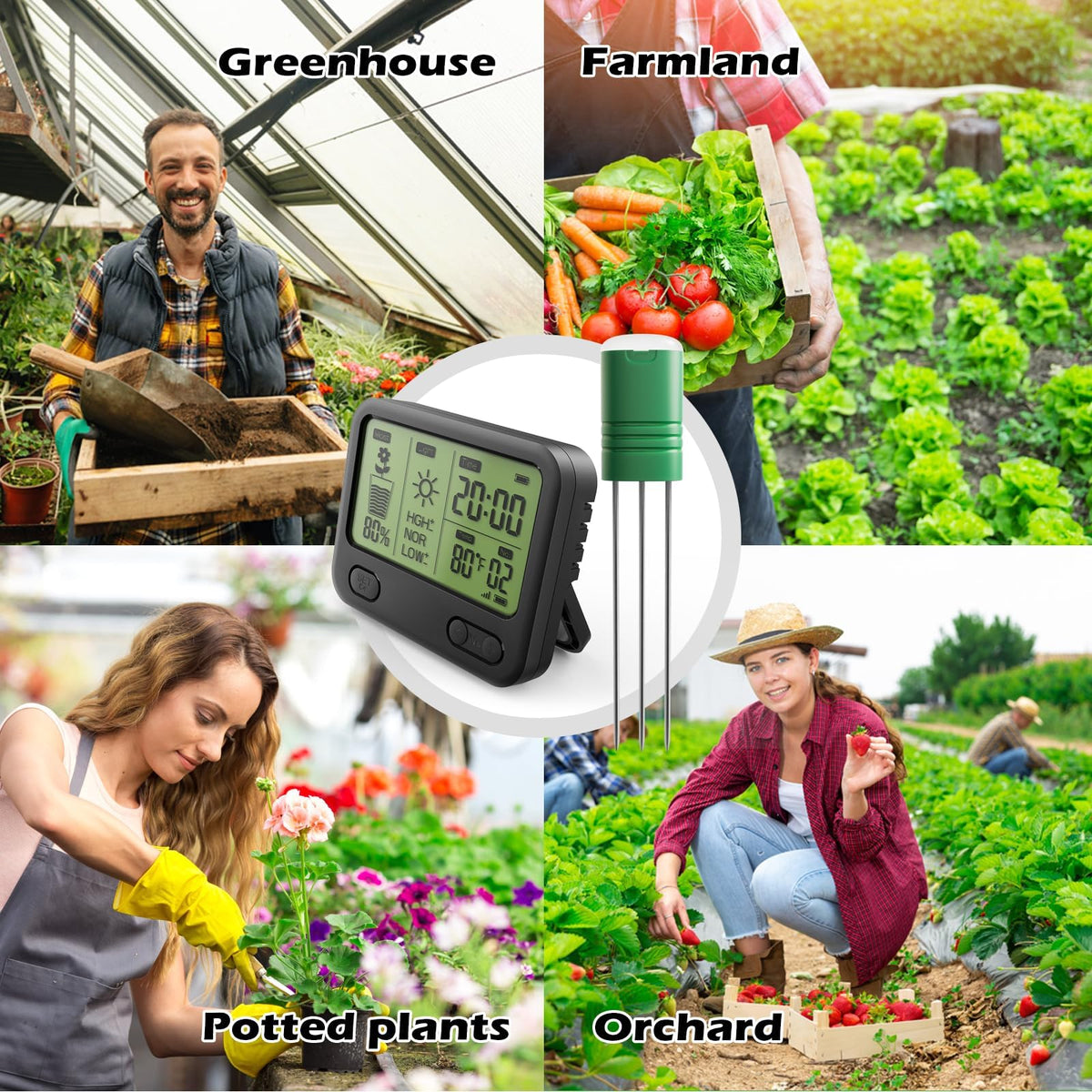 VODESON Soil Moisture Meter for Plants, Multi-Zone Wireless Soil Test Kit & Soil Thermometer, TDR4-in-1 Plant Water Meter, 230ft RF, IPX5 Waterproof, Indoor Outdoor Garden Lawn Farm(Display+4 Sensor)