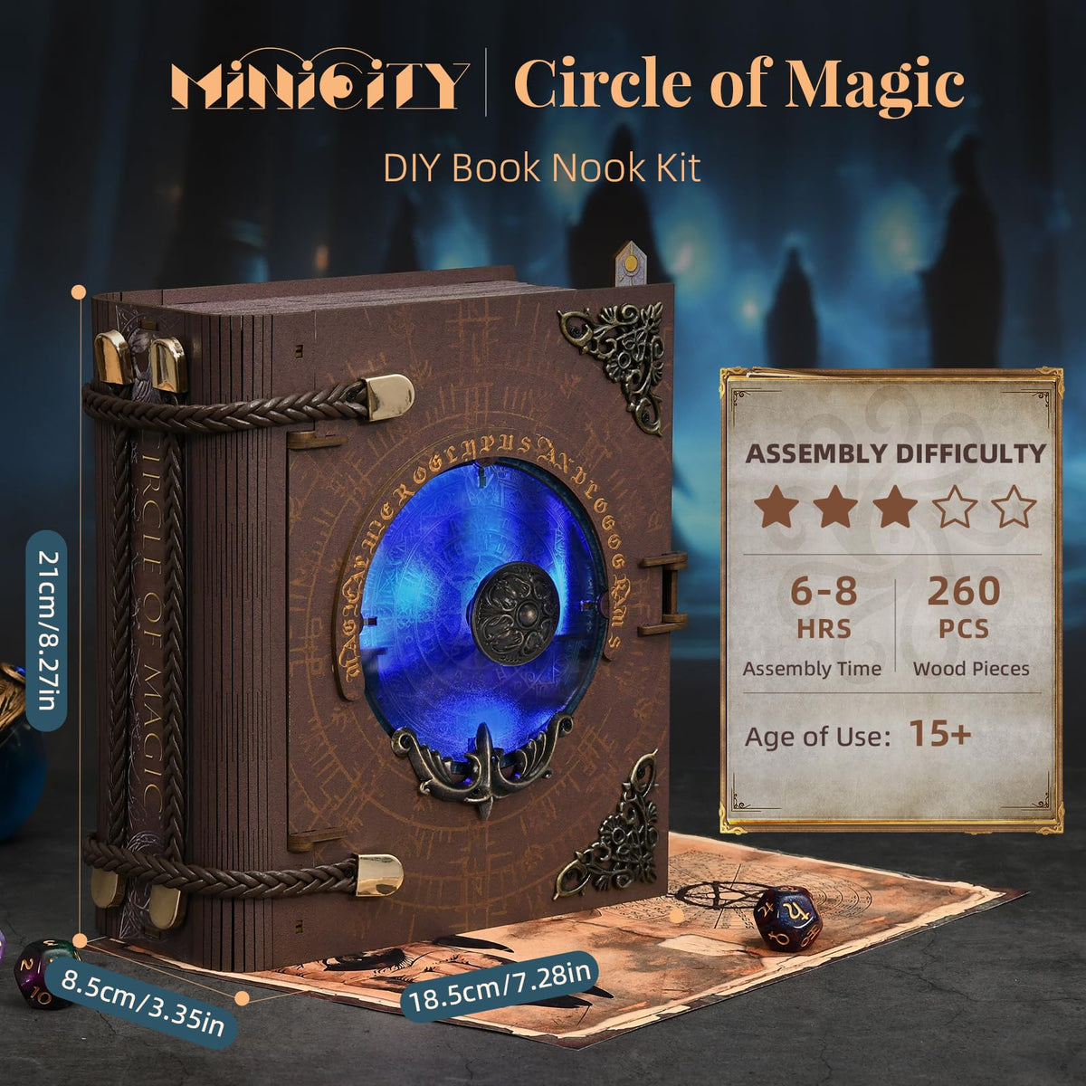MiniCity DIY Book Nook Kits for Adults, Miniature Dollhouse Booknook Kit, 3D Wooden Puzzle Creative Decorative Bookends Bookshelf Diorama Insert Crafts Hobbies Gifts (Circle of Magic)