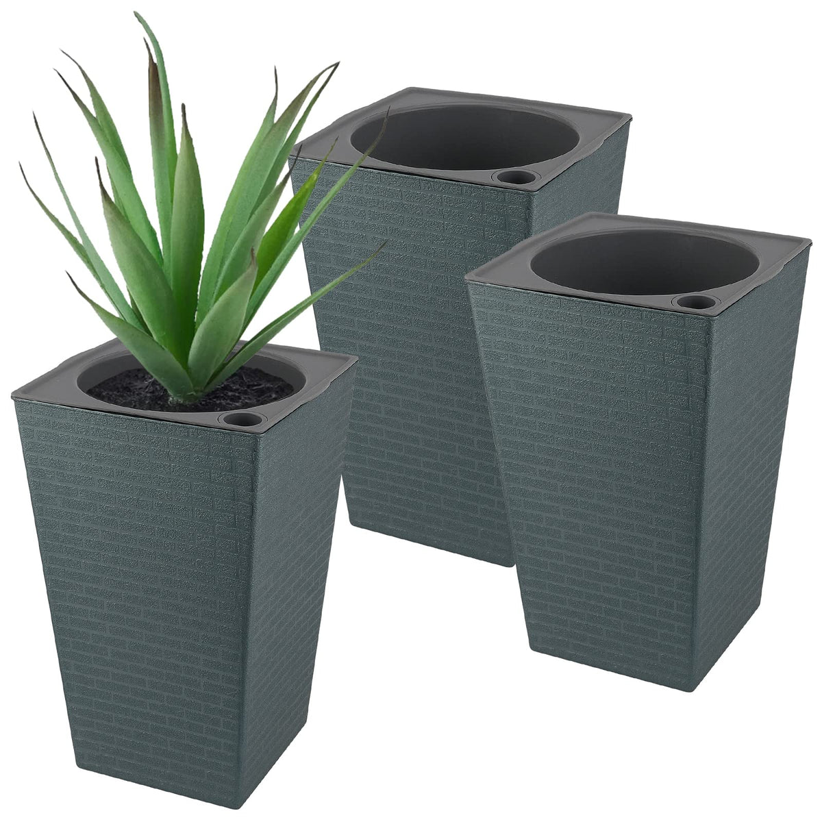 HOZEON 3 PCS Self Watering Plant Pots, 10.7x6.9 inch Square Flower Pots, Tall Self Watering Planters for Indoor and Outdoor Plants