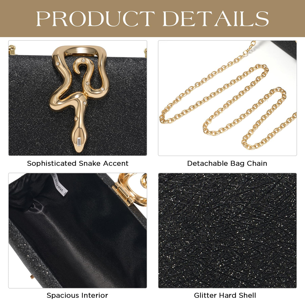 SWEETV CHUNLI Glitter Clutch Purses for Women Elegant Evening Bag for Parties, Weddings, and Formal Events