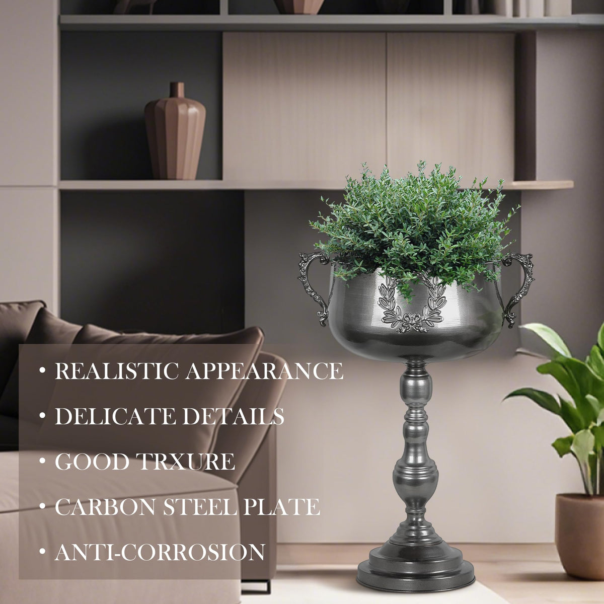 WORTH 22.5" H. Tall Floor Urn Vase - 15.3" Dia. Classic Bowl Metal Planter Plant Pot - Glossy Black Bowl Flower Vase for Party Event Home Decor - Decorative Outer Pot