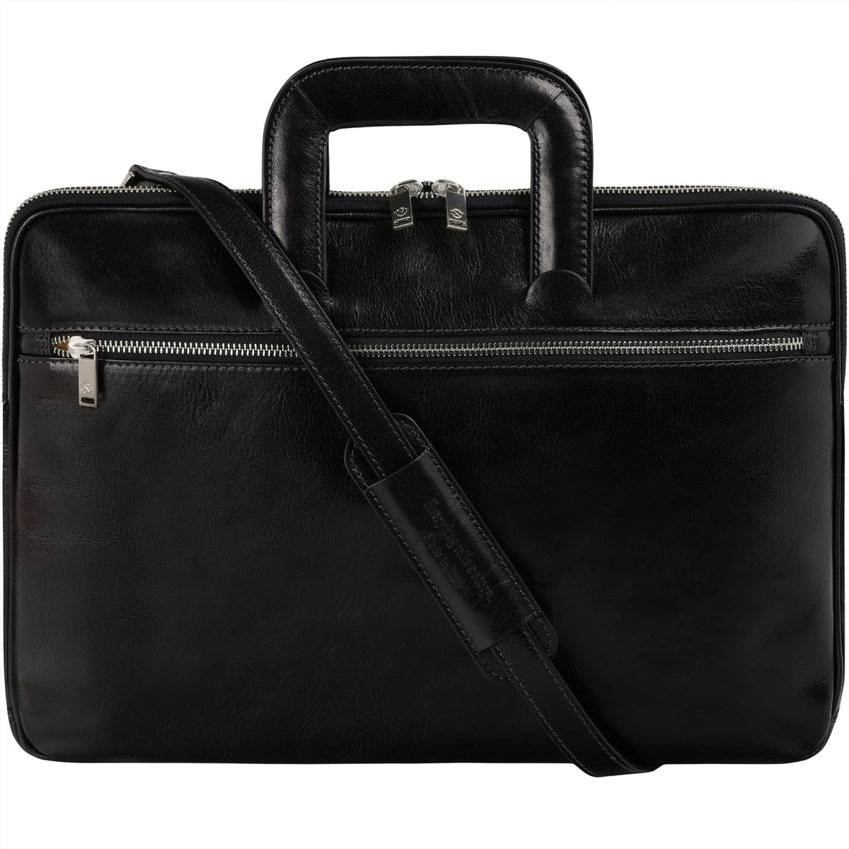Time Resistance Slim Leather Briefcase - Italian Handmade Leather Laptop Bag for Men and Women (Black)