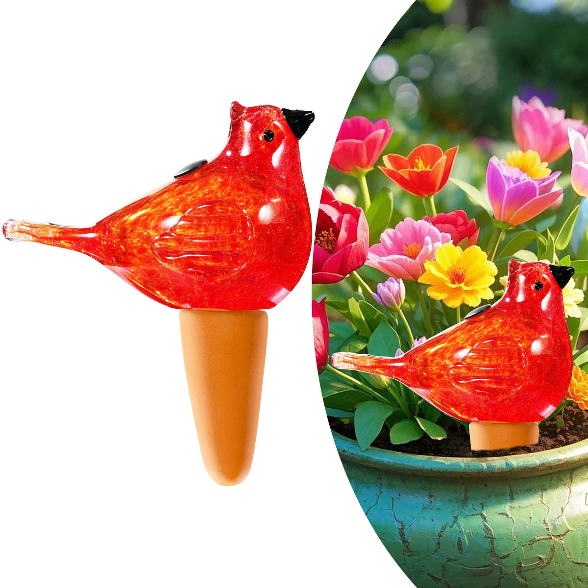 Naboher Glass Bird Shaped Plant Watering Ball Glass Automatic Watering Ball Flower Pot Insertion Spike Drip Irrigation Device Watering Ball Irrigation System Plant Enthusiast Gift (Red)