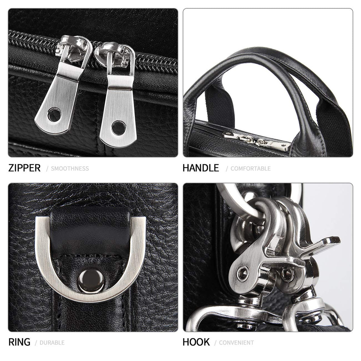 Augus Genuine Leather Messenger Bag for Men Vintage Travel Backpack 14 inch laptop Briefcase Shoulder Bags Black With YKK Metal Zipper