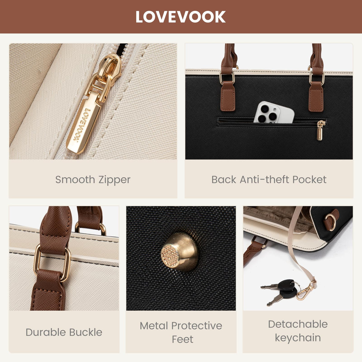 LOVEVOOK Laptop Tote Bag for Women,Leather Work Bag, Waterproof Business Teacher Bag,Large Computer Handbag Purse Briefcase,Office Gifts for Women