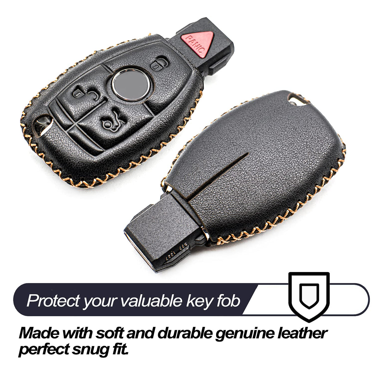 MECHCOS Compatible with Mercedes Benz C E S M CLS CLK G GL Class Smart 3 or 4 Buttons Leather Keyless Entry Remote Control Key Fob Cover Case Protector Accessories, Black