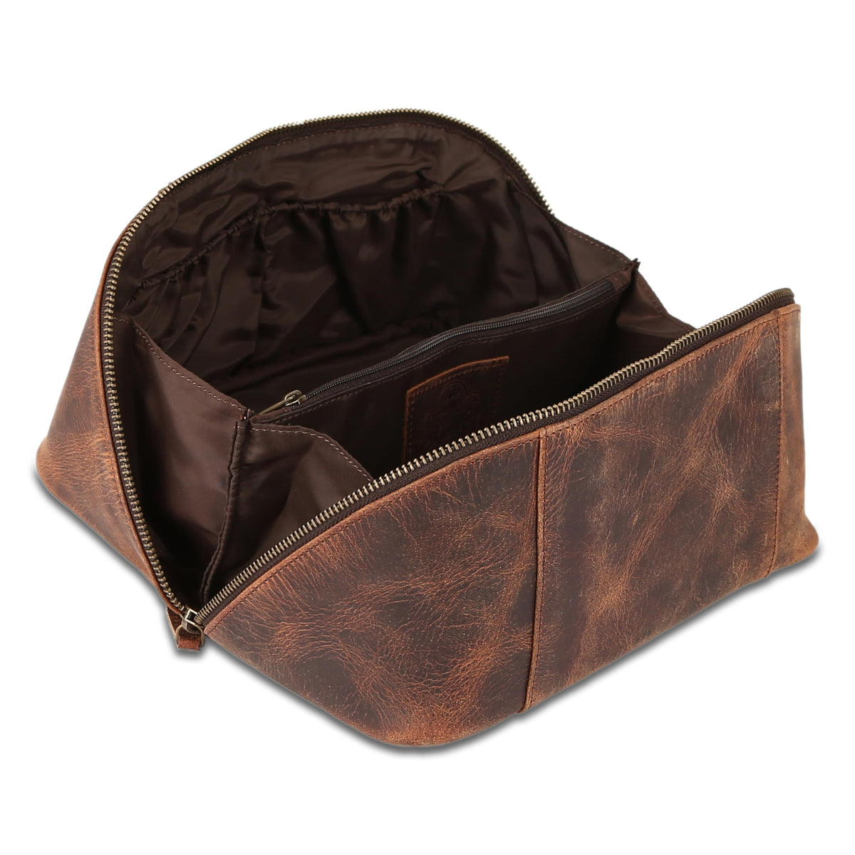 KomalC Luxury Leather Men’s Toiletry Travel Bag – Handmade Shaving Kit with Waterproof Interior, Spacious Storage & Carry Handle – leather travel Kit Bag for Men & Women (Dark Brown)