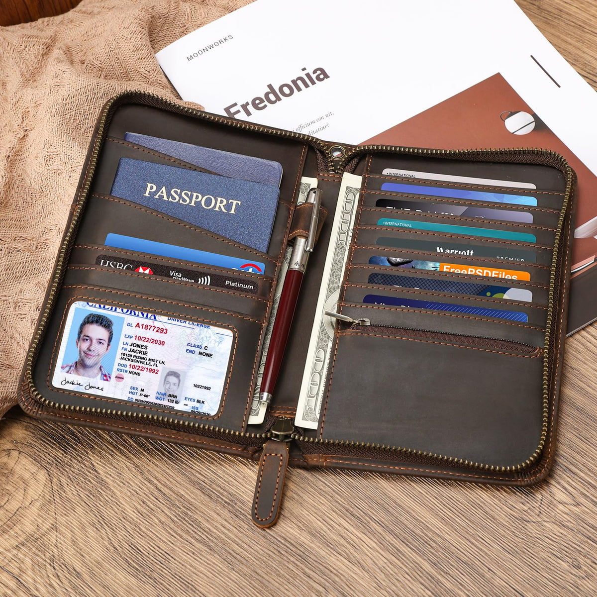 Polare Full Grain Leather Travel Passport Holder RFID Blocking Cover Case Travel Document Organizer Wallet Holders 2 Passports With YKK Zipper