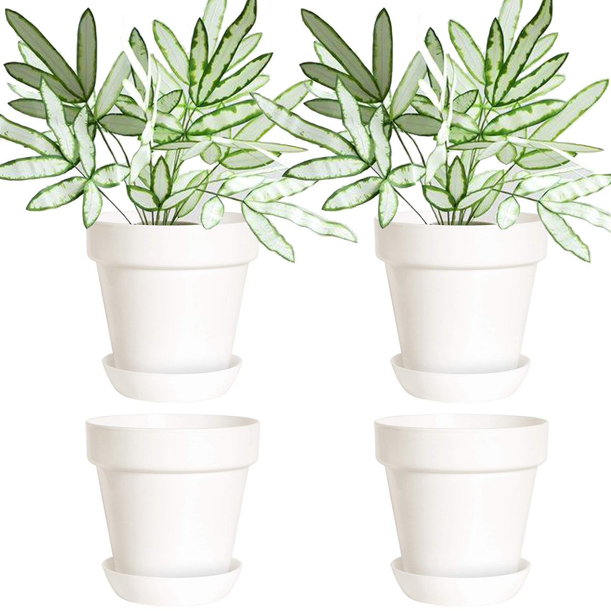 Youngever 4.5 Inch Plastic Planters with Saucers, Indoor Flower Plant Pots, Modern Decorative Gardening Pot with Drainage (Classic 7 Sets)