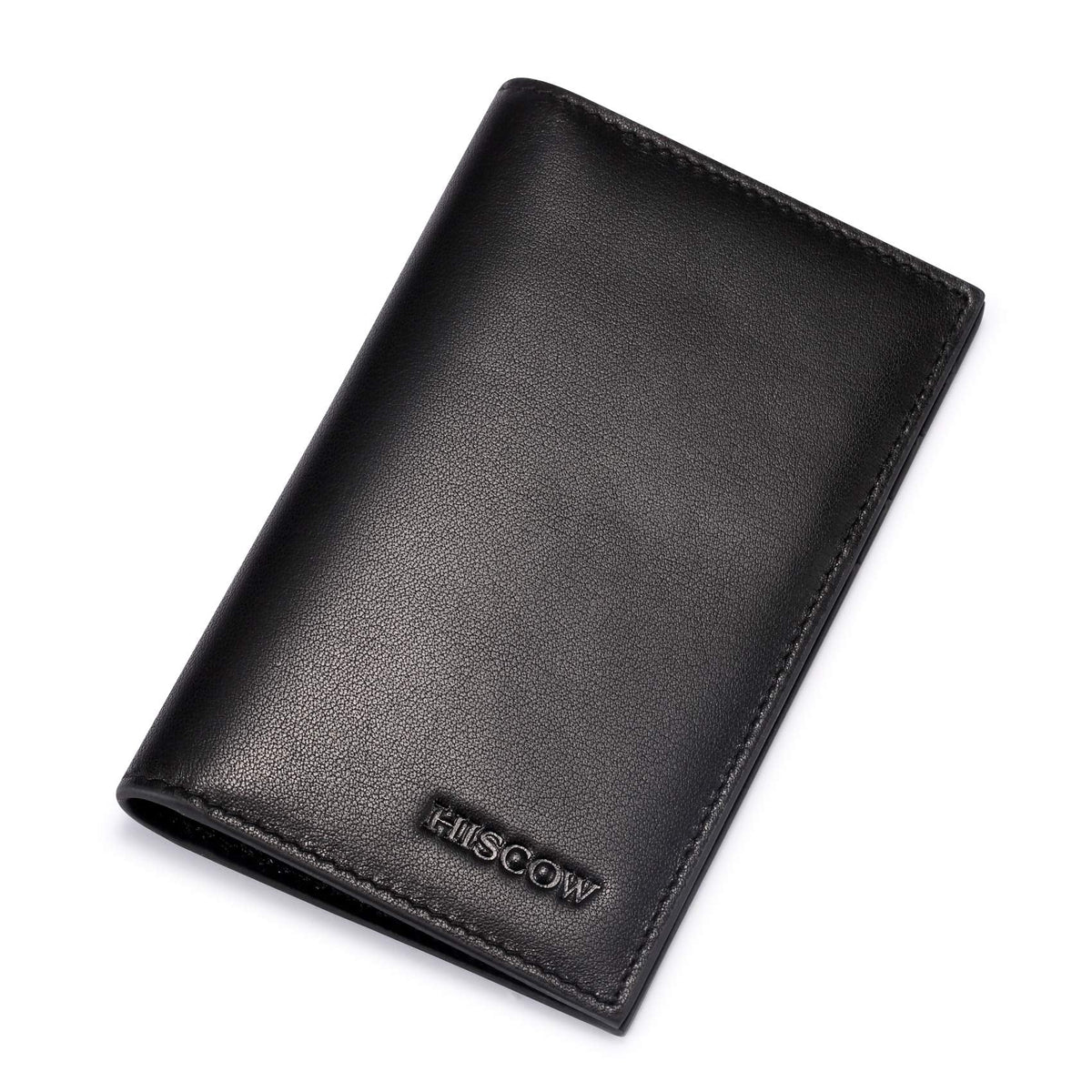 HISCOW Slim Leather Credit Card Holder for Men & Women 8cc, Italian Calfskin (Black)